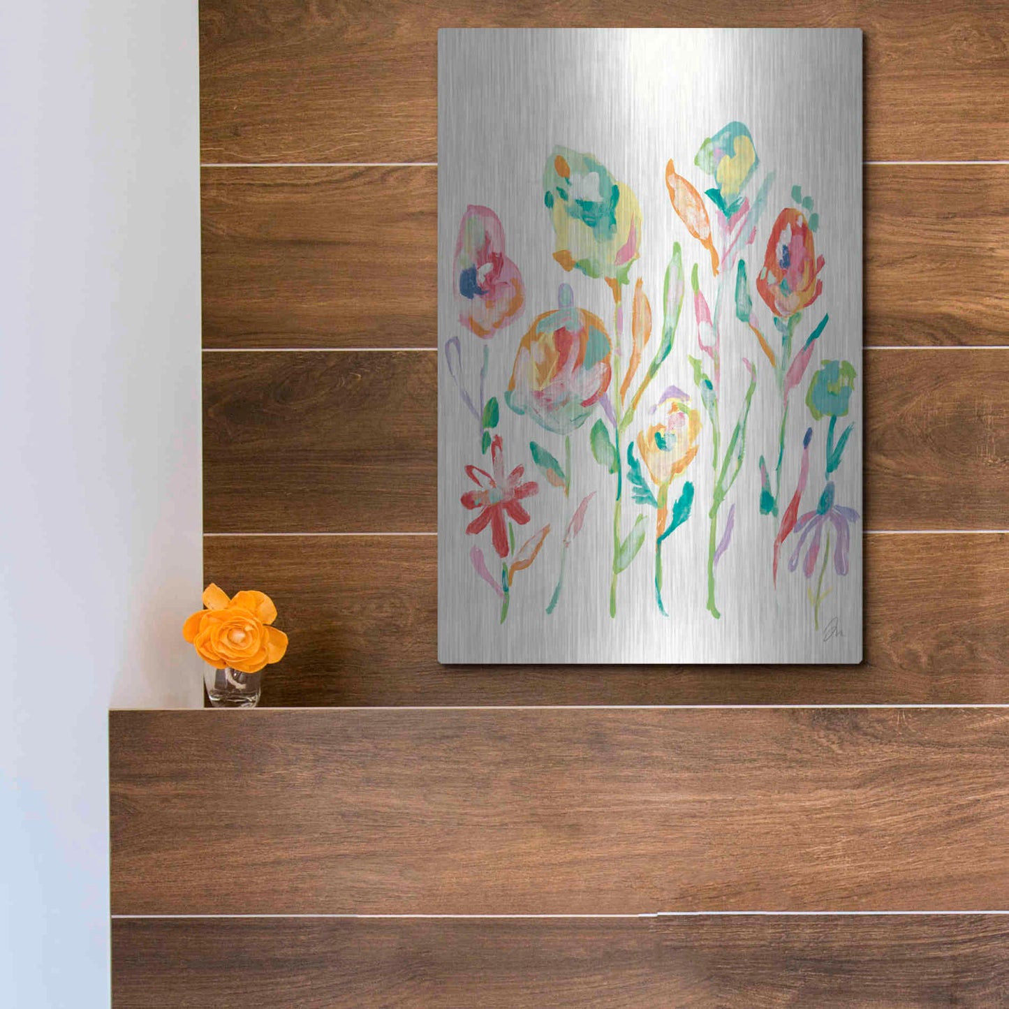 Luxe Metal Art 'Mod Flowers I' by Jessica Mingo, Metal Wall Art,12x16