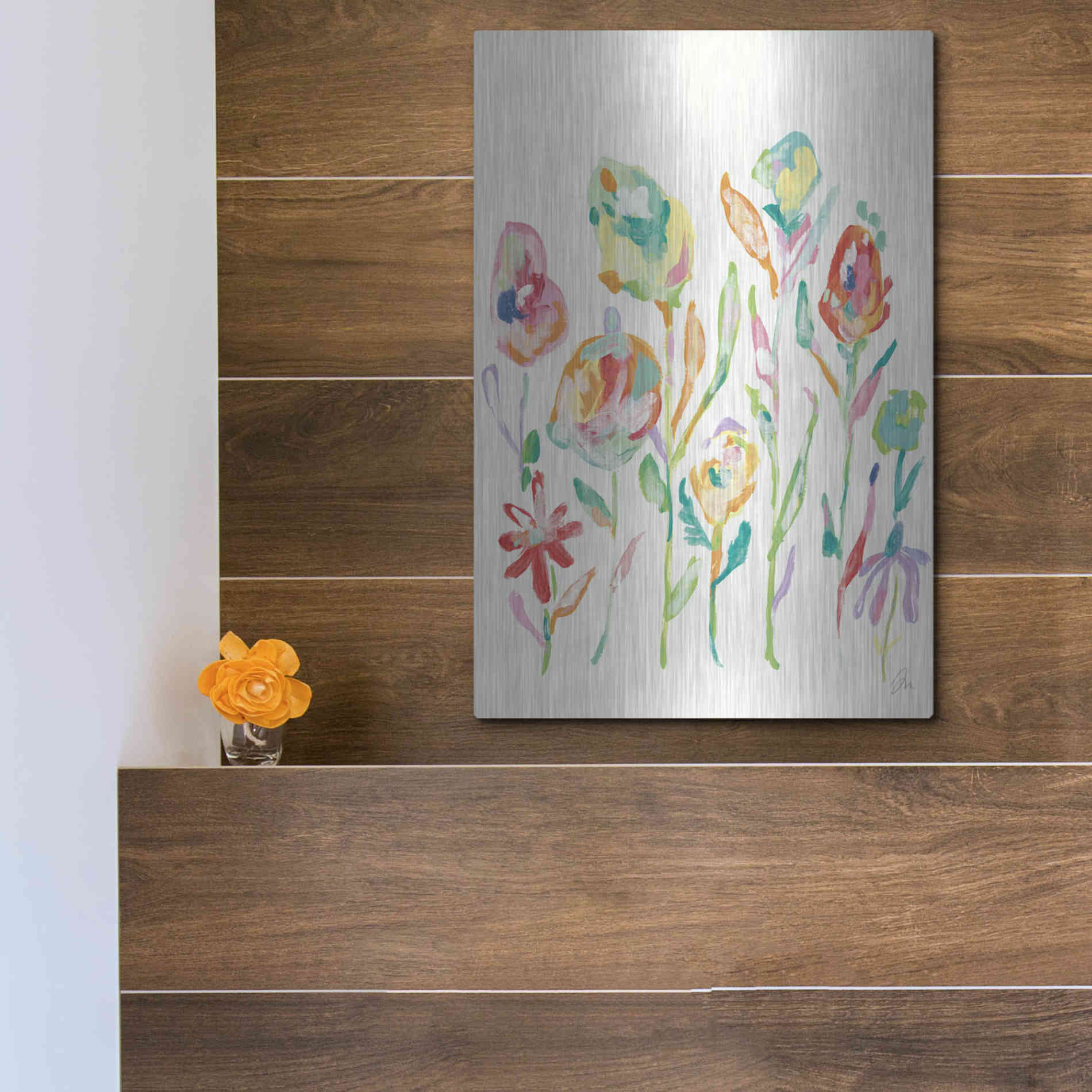 Luxe Metal Art 'Mod Flowers I' by Jessica Mingo, Metal Wall Art,12x16
