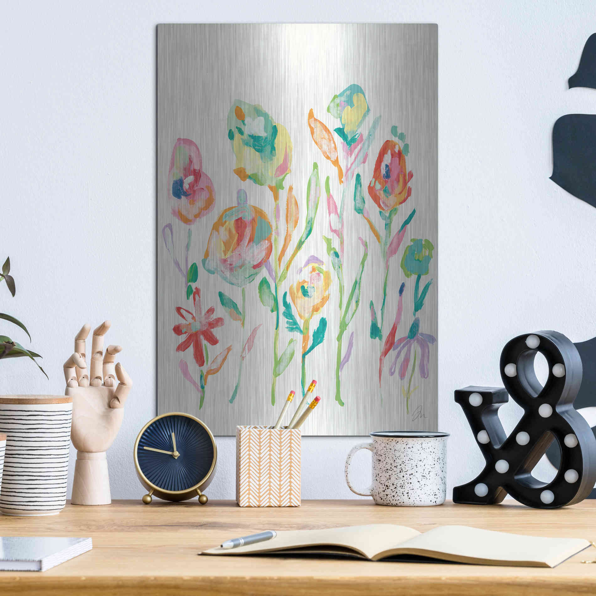 Luxe Metal Art 'Mod Flowers I' by Jessica Mingo, Metal Wall Art,12x16