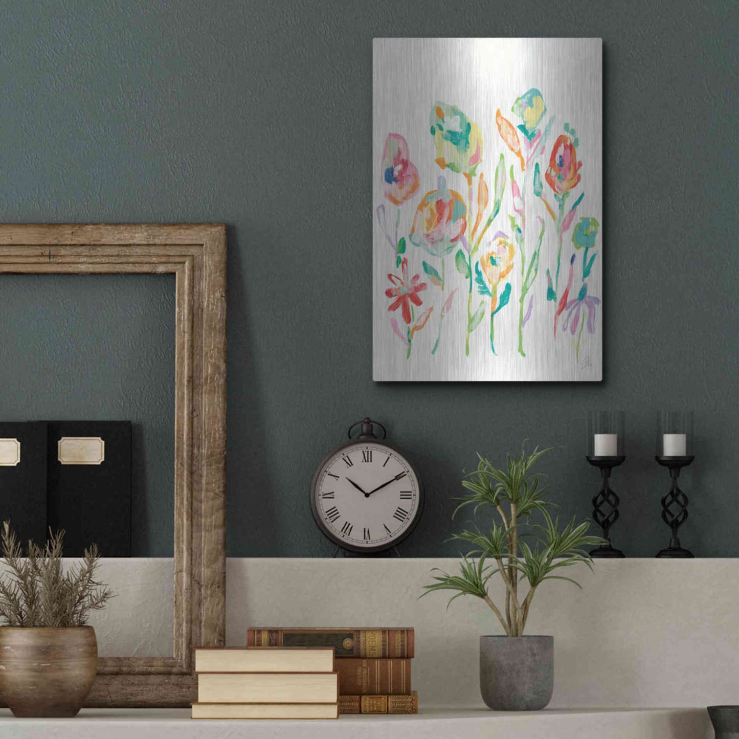 Luxe Metal Art 'Mod Flowers I' by Jessica Mingo, Metal Wall Art,12x16