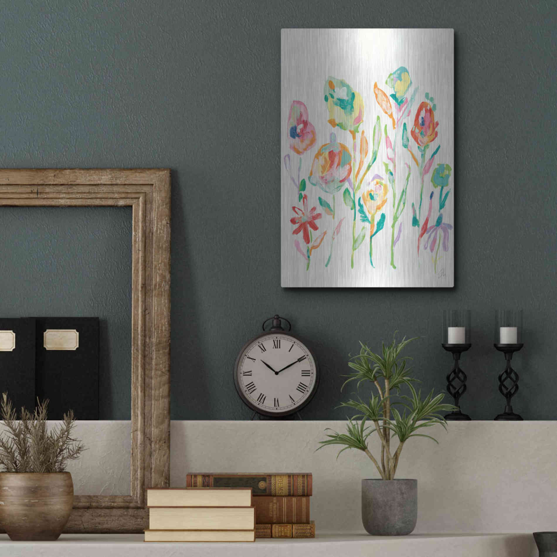 Luxe Metal Art 'Mod Flowers I' by Jessica Mingo, Metal Wall Art,12x16