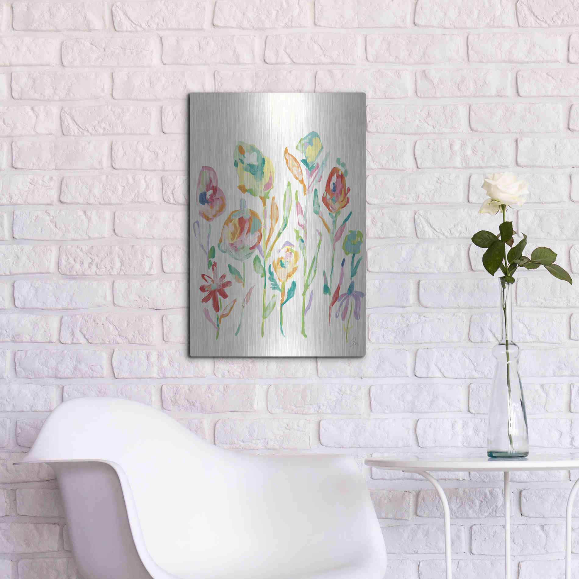 Luxe Metal Art 'Mod Flowers I' by Jessica Mingo, Metal Wall Art,16x24
