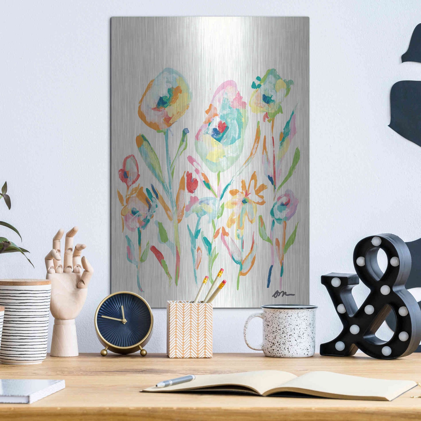Luxe Metal Art 'Mod Flowers II' by Jessica Mingo, Metal Wall Art,12x16
