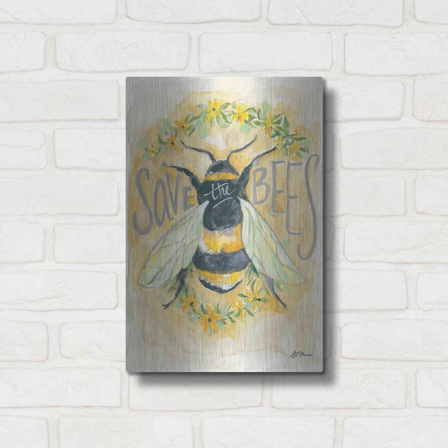 Luxe Metal Art 'Save the Bees' by Jessica Mingo, Metal Wall Art,12x16