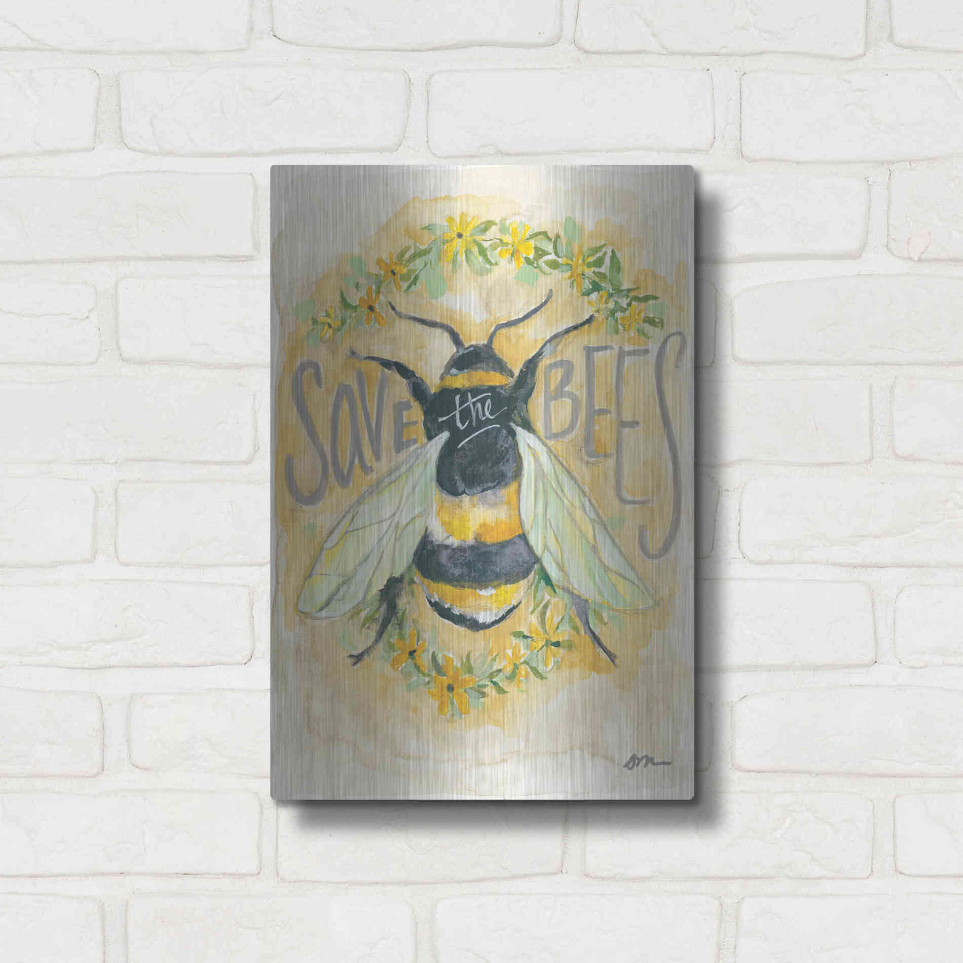 Luxe Metal Art 'Save the Bees' by Jessica Mingo, Metal Wall Art,12x16