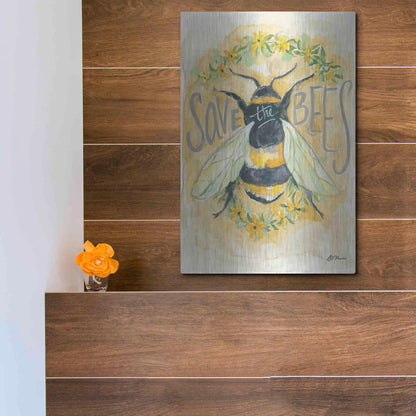 Luxe Metal Art 'Save the Bees' by Jessica Mingo, Metal Wall Art,12x16