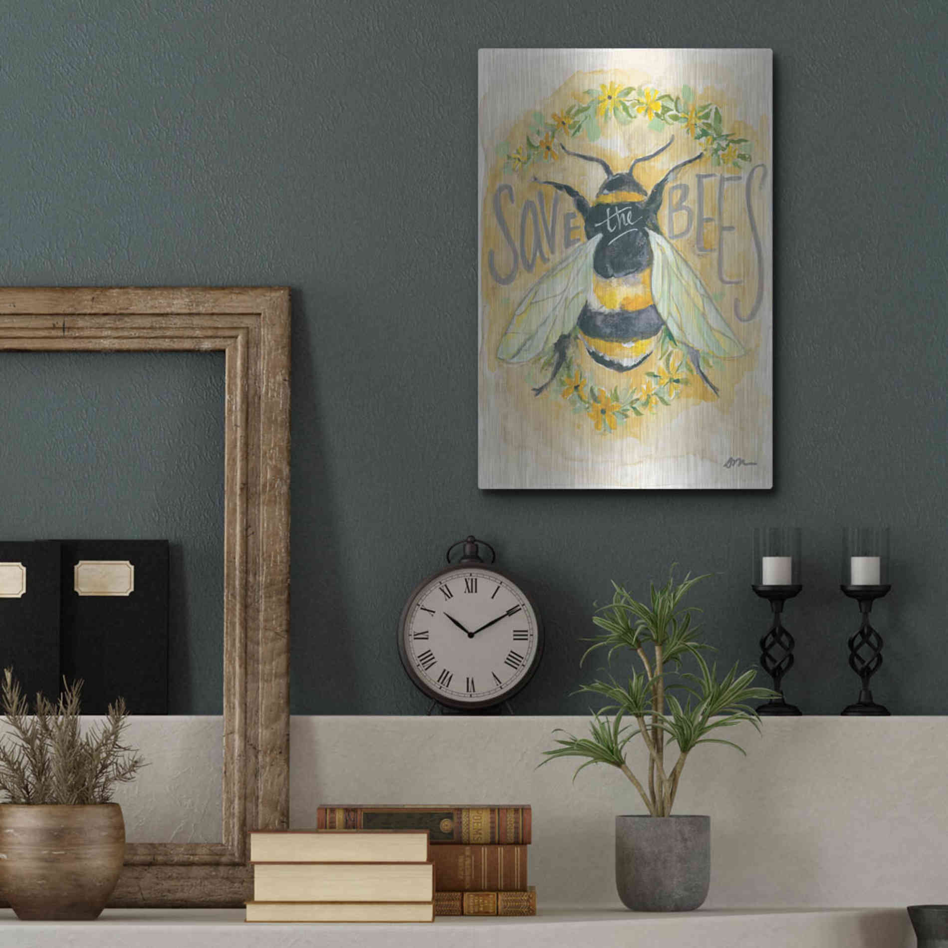 Luxe Metal Art 'Save the Bees' by Jessica Mingo, Metal Wall Art,12x16
