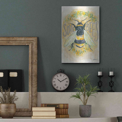 Luxe Metal Art 'Save the Bees' by Jessica Mingo, Metal Wall Art,12x16