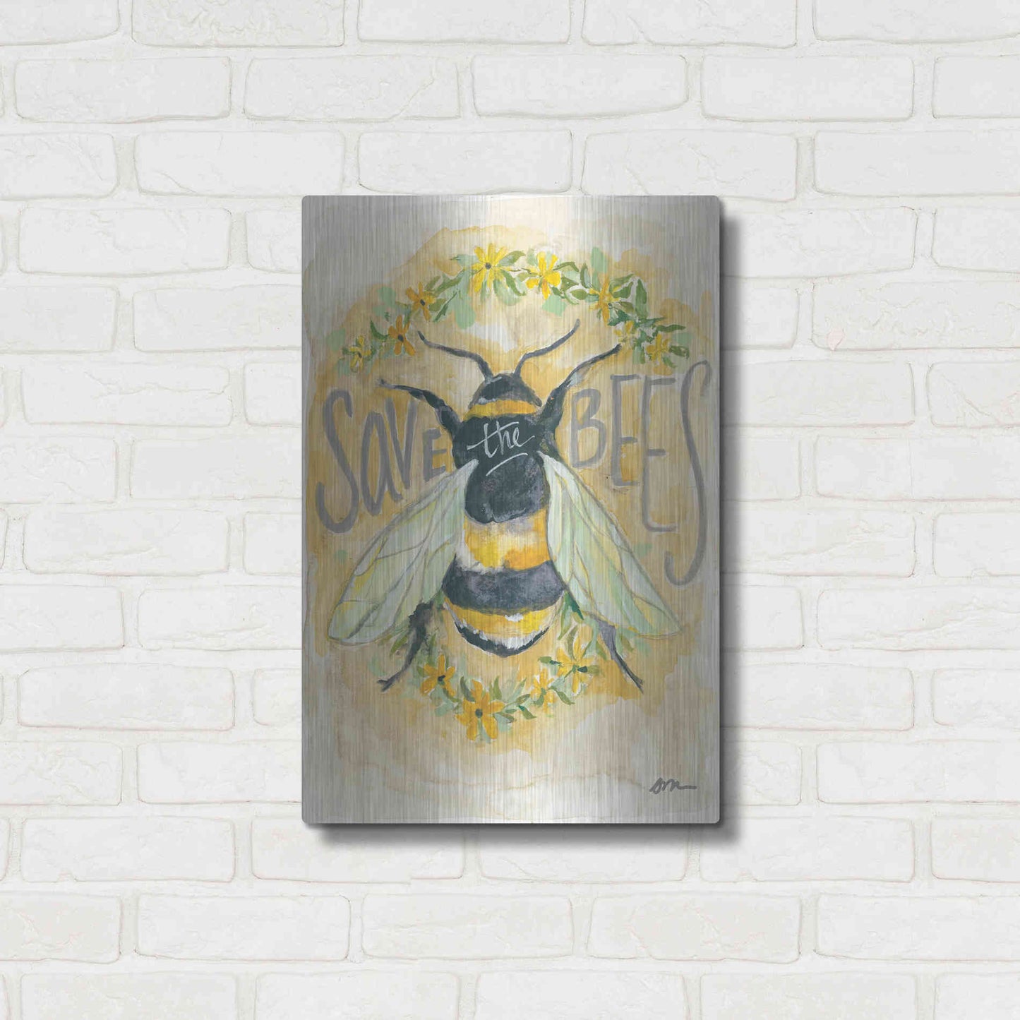 Luxe Metal Art 'Save the Bees' by Jessica Mingo, Metal Wall Art,16x24