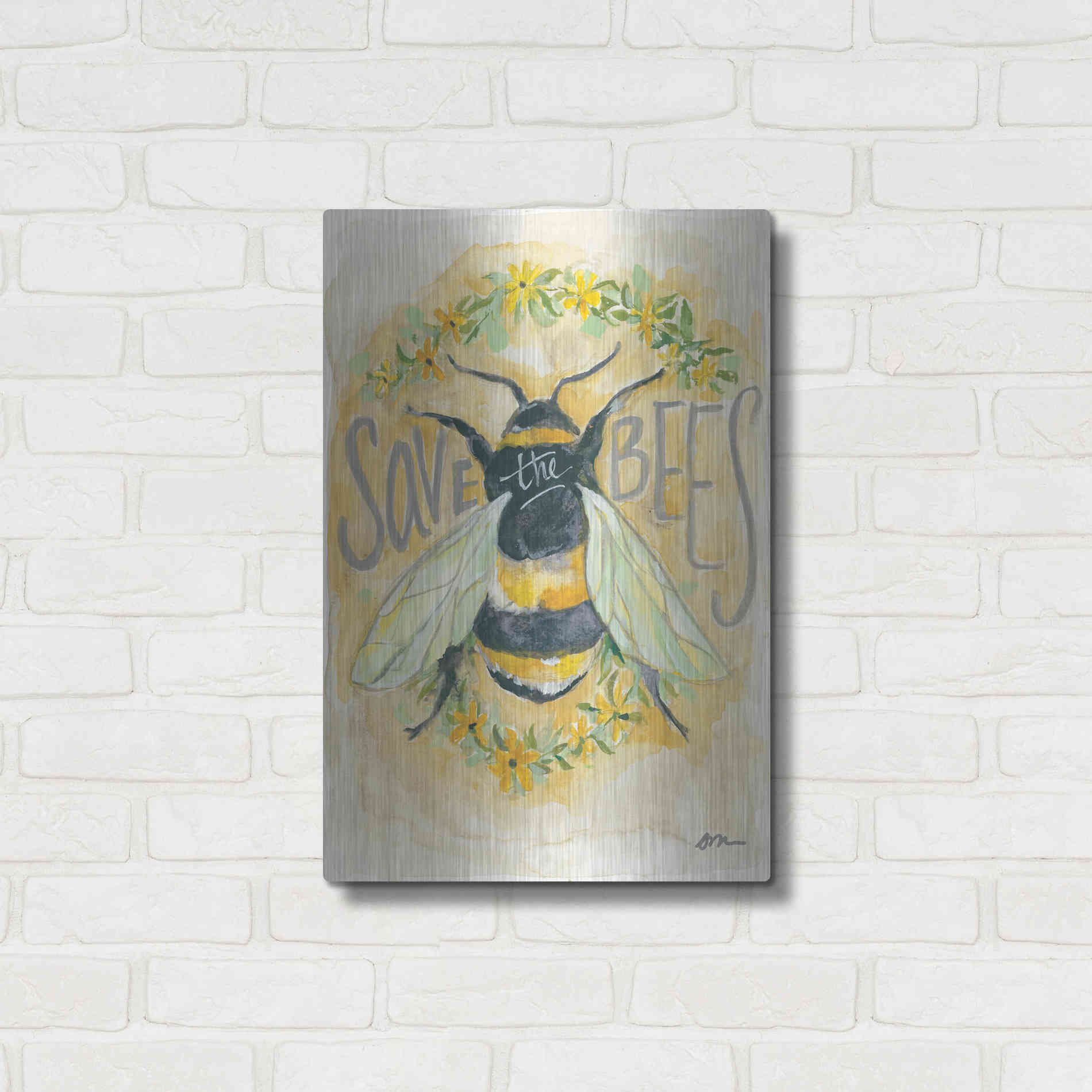 Luxe Metal Art 'Save the Bees' by Jessica Mingo, Metal Wall Art,16x24
