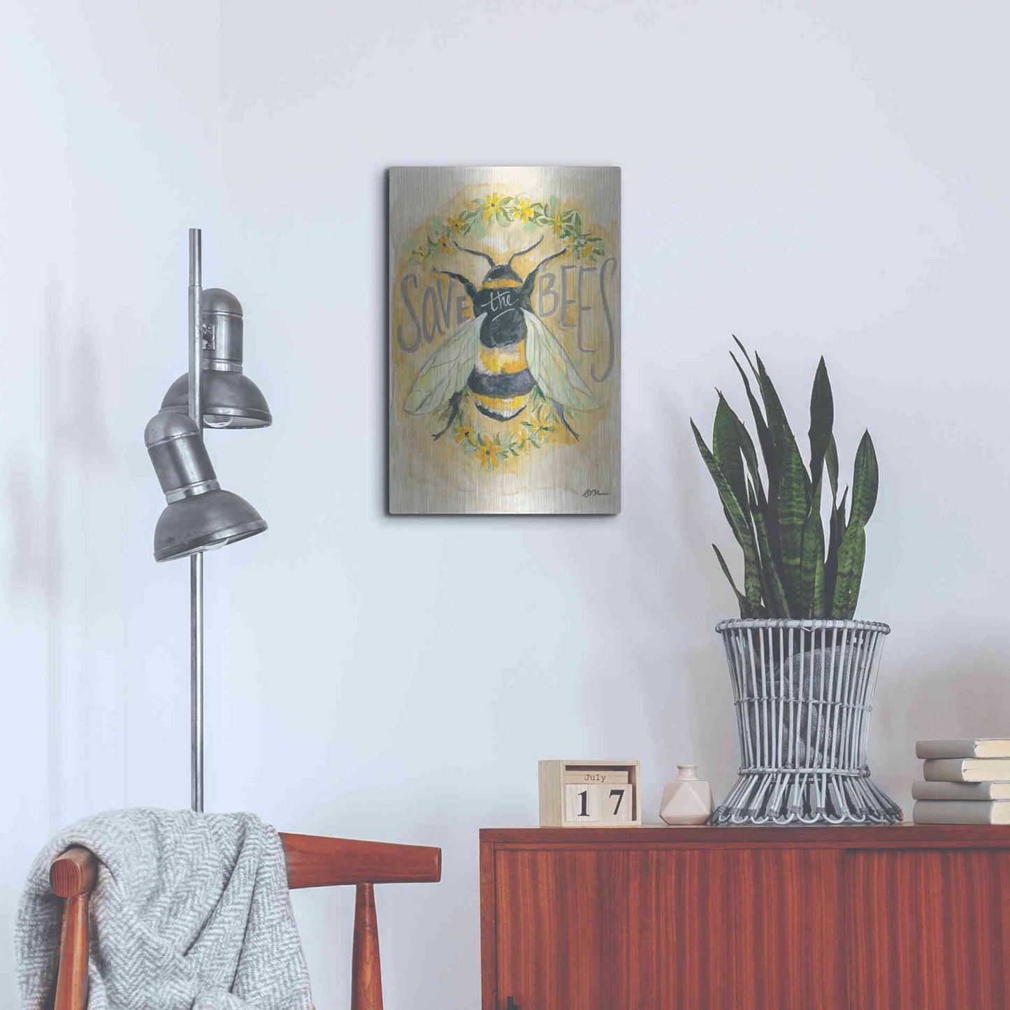 Luxe Metal Art 'Save the Bees' by Jessica Mingo, Metal Wall Art,16x24