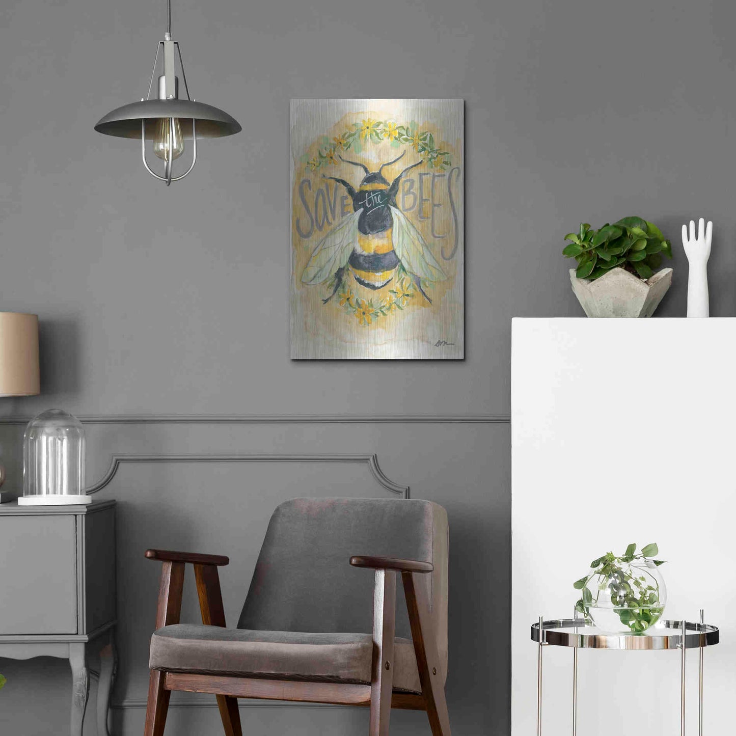 Luxe Metal Art 'Save the Bees' by Jessica Mingo, Metal Wall Art,16x24