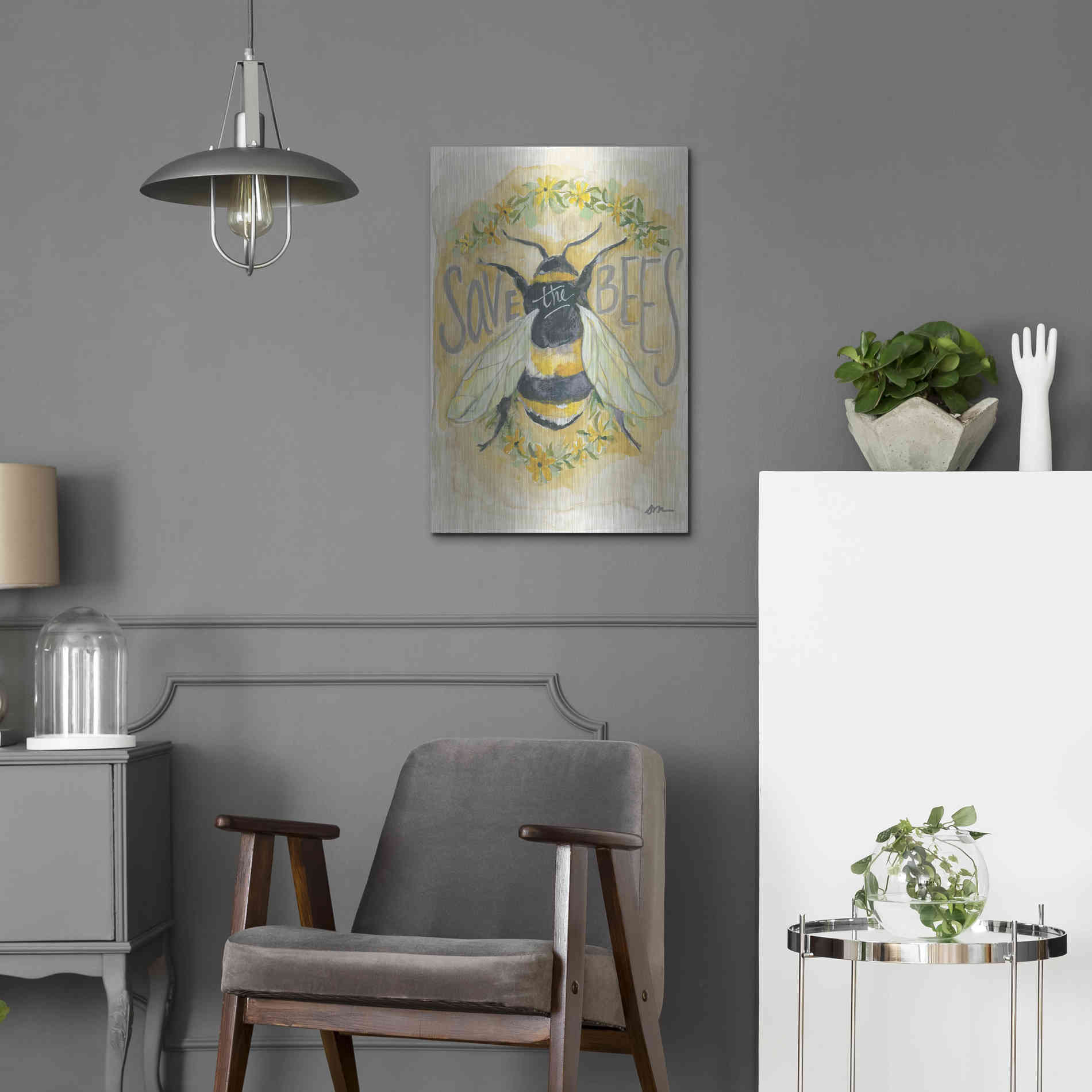 Luxe Metal Art 'Save the Bees' by Jessica Mingo, Metal Wall Art,16x24