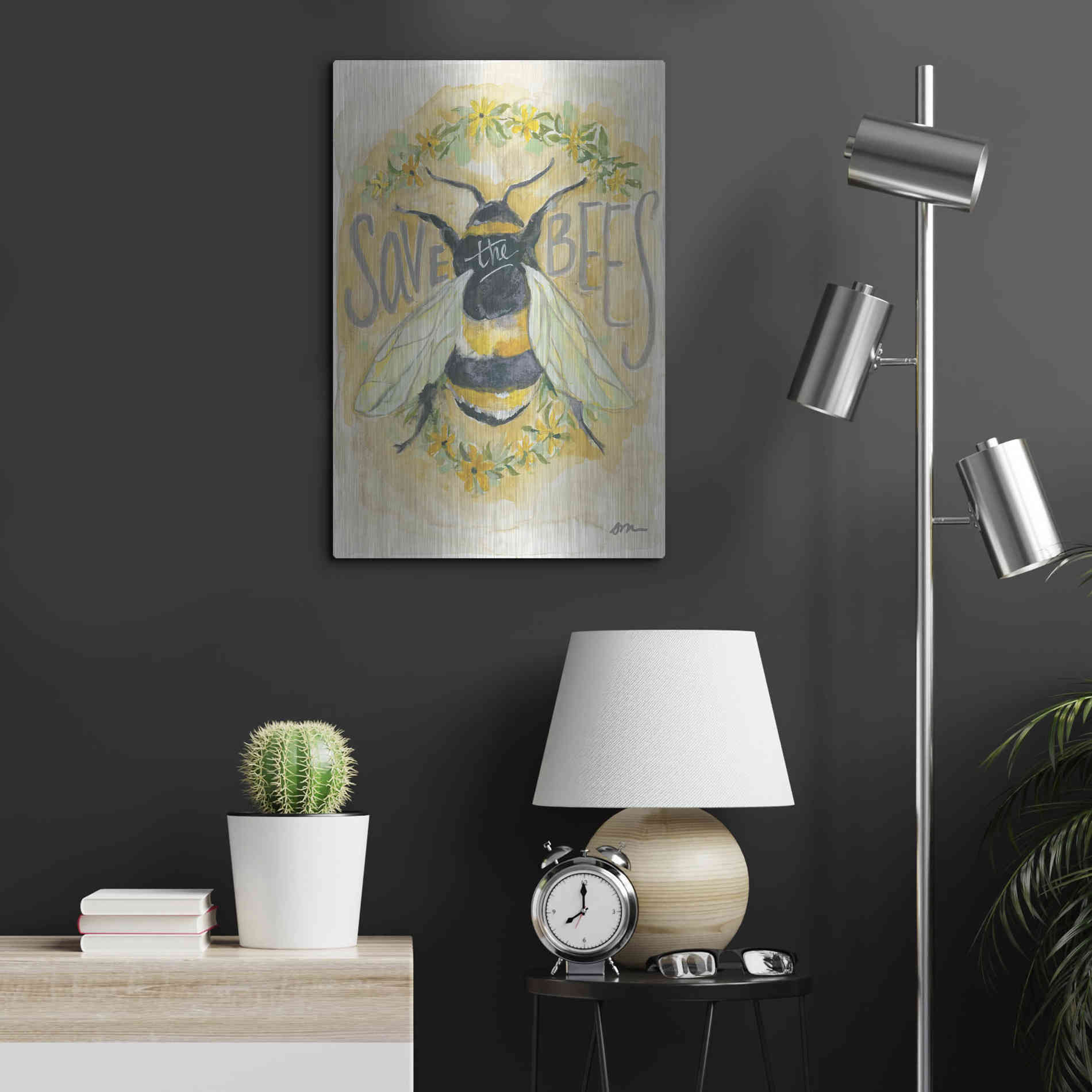 Luxe Metal Art 'Save the Bees' by Jessica Mingo, Metal Wall Art,16x24