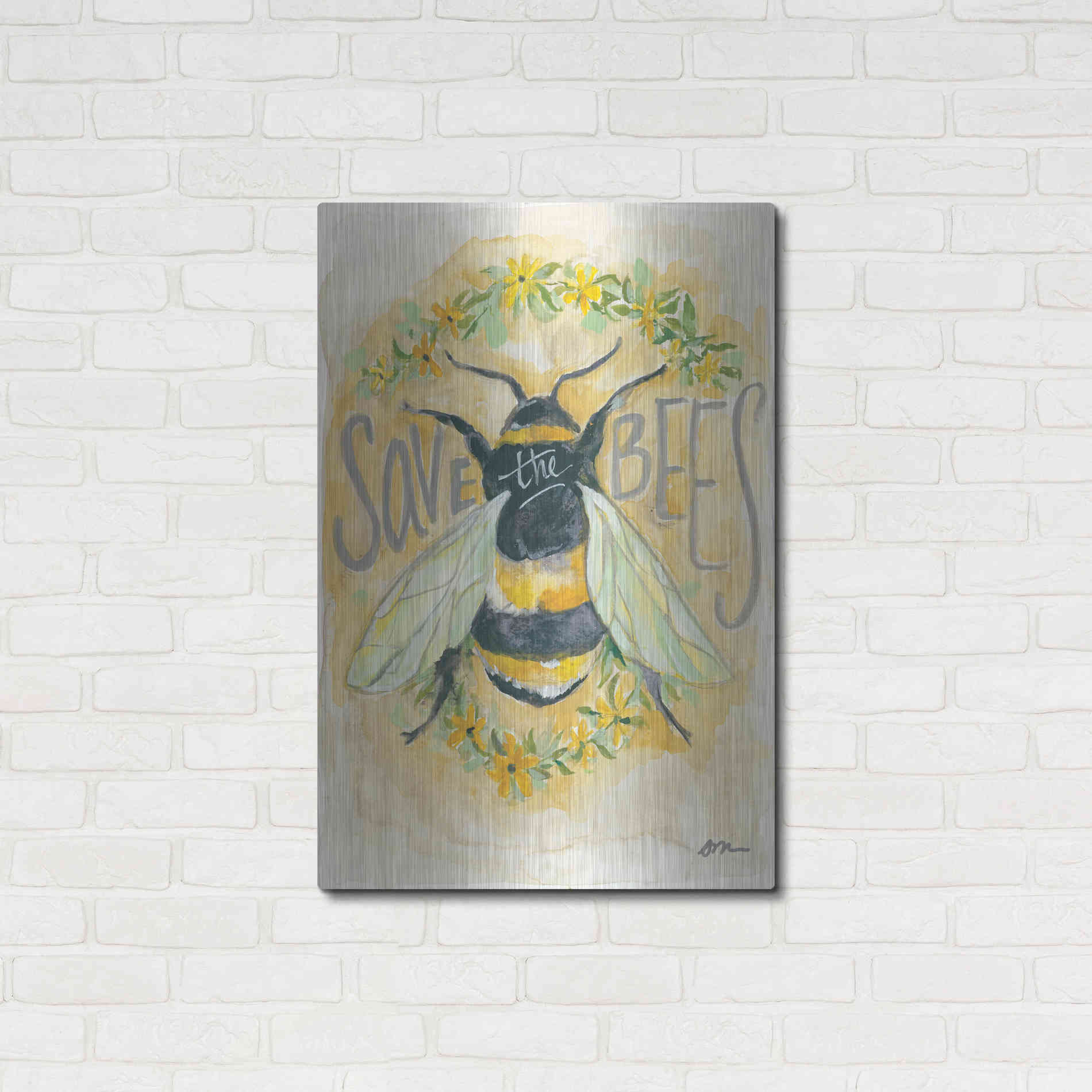 Luxe Metal Art 'Save the Bees' by Jessica Mingo, Metal Wall Art,24x36