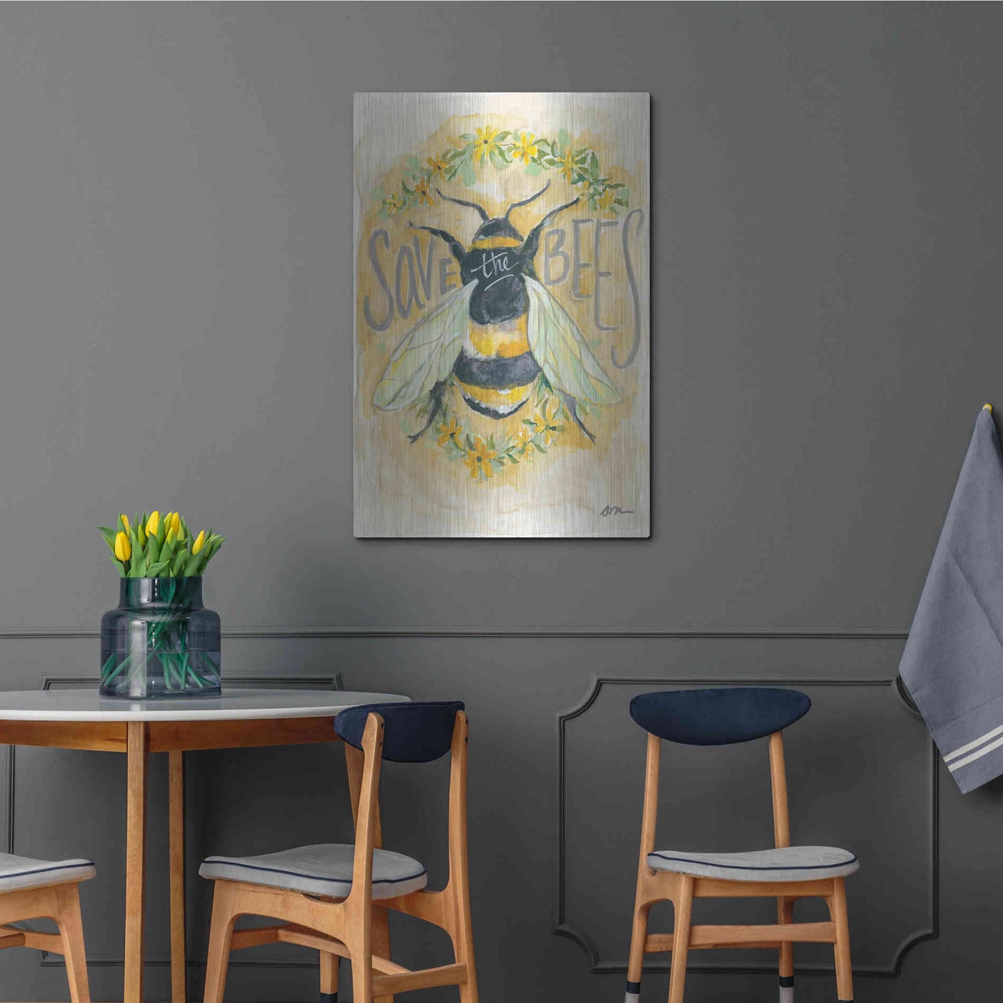Luxe Metal Art 'Save the Bees' by Jessica Mingo, Metal Wall Art,24x36