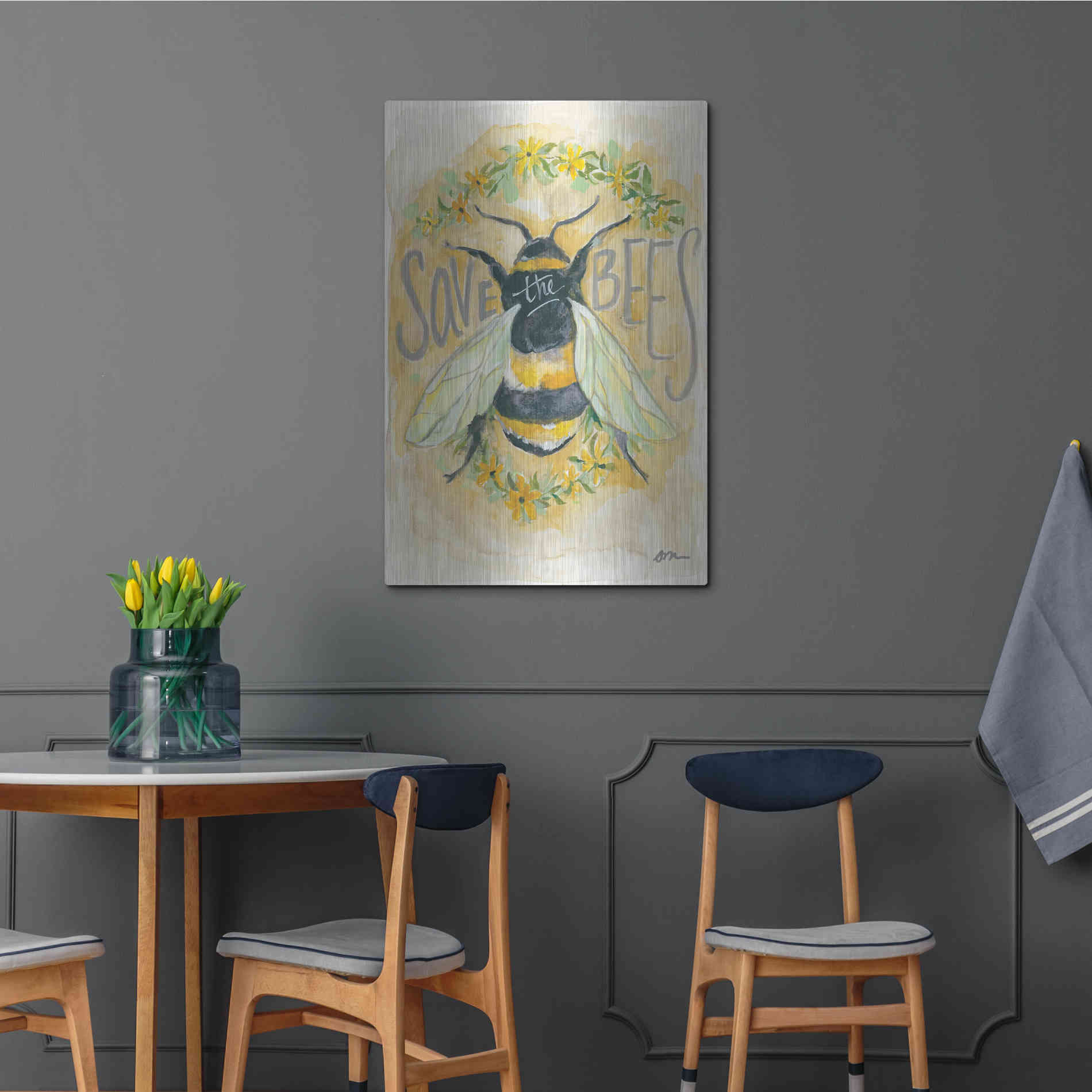 Luxe Metal Art 'Save the Bees' by Jessica Mingo, Metal Wall Art,24x36