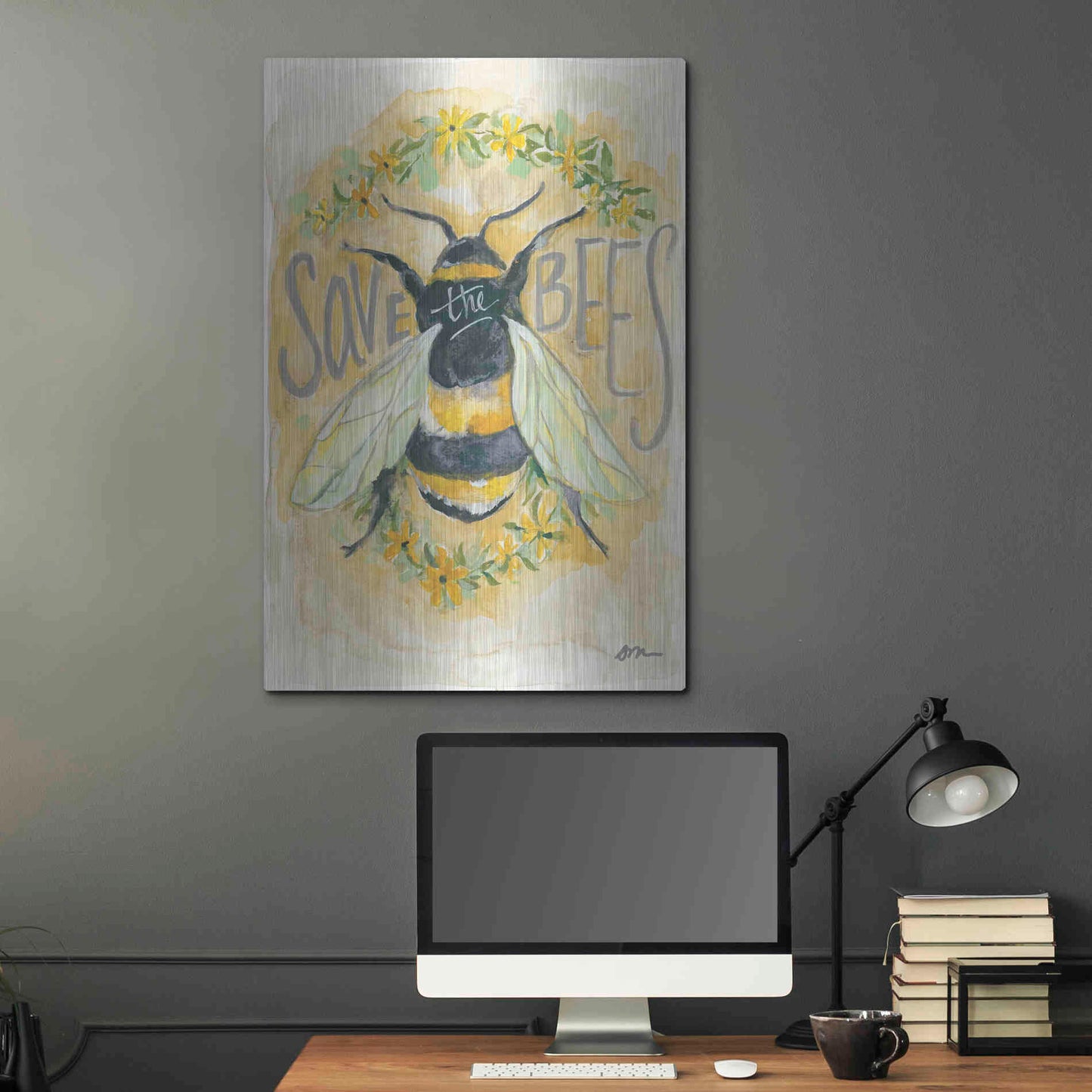 Luxe Metal Art 'Save the Bees' by Jessica Mingo, Metal Wall Art,24x36