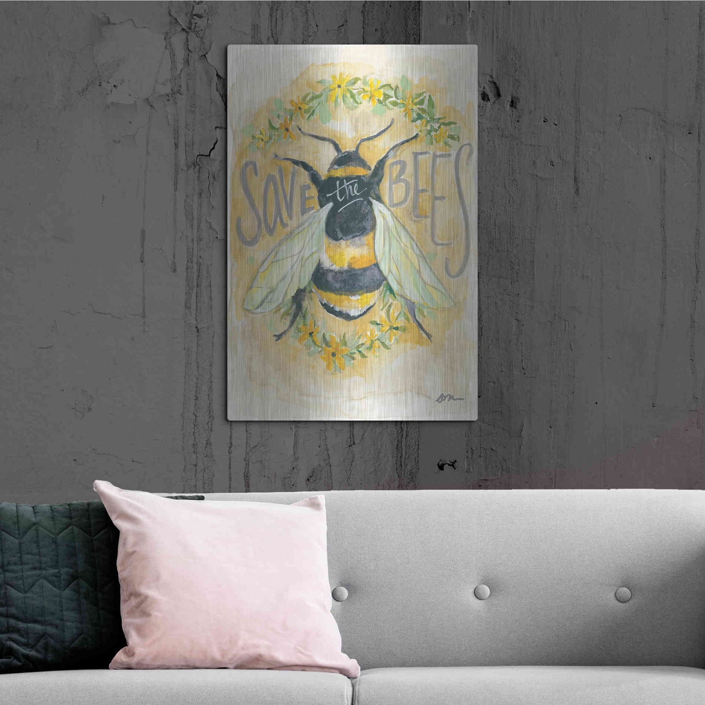 Luxe Metal Art 'Save the Bees' by Jessica Mingo, Metal Wall Art,24x36