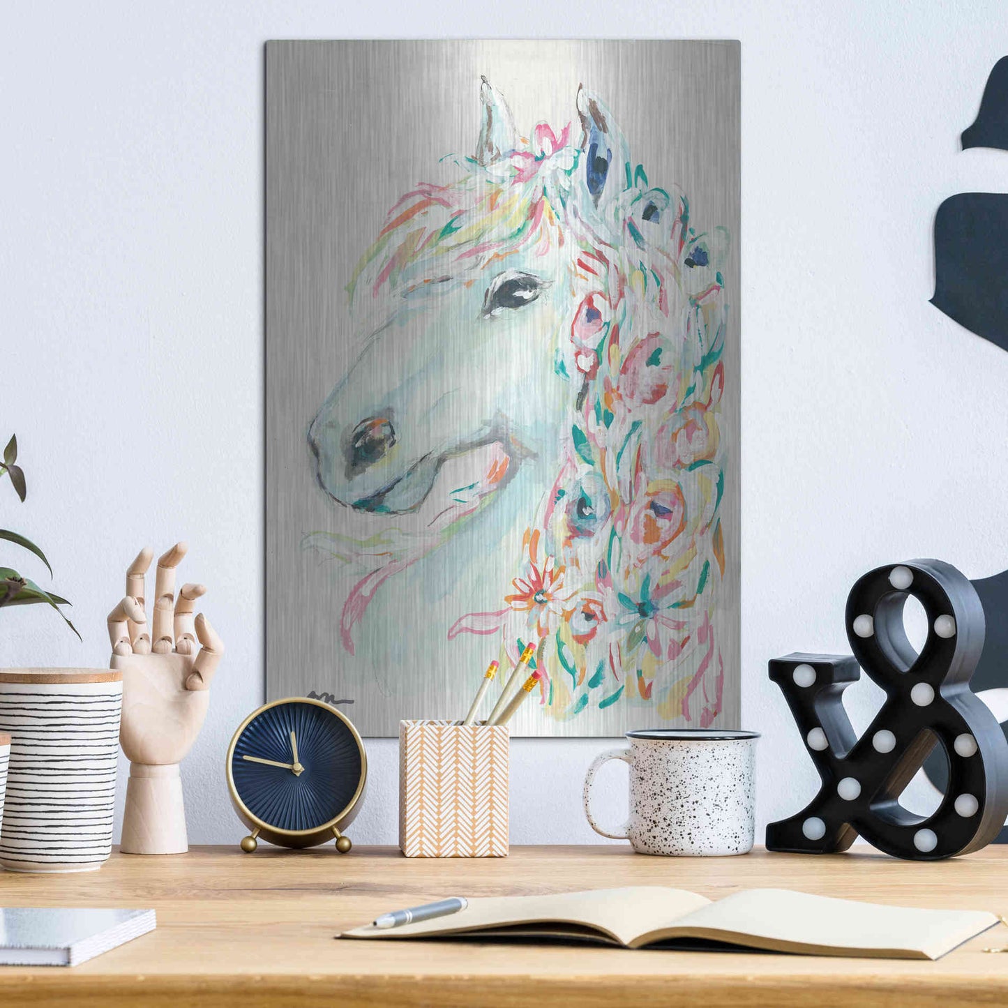 Luxe Metal Art 'Pony Rose' by Jessica Mingo, Metal Wall Art,12x16