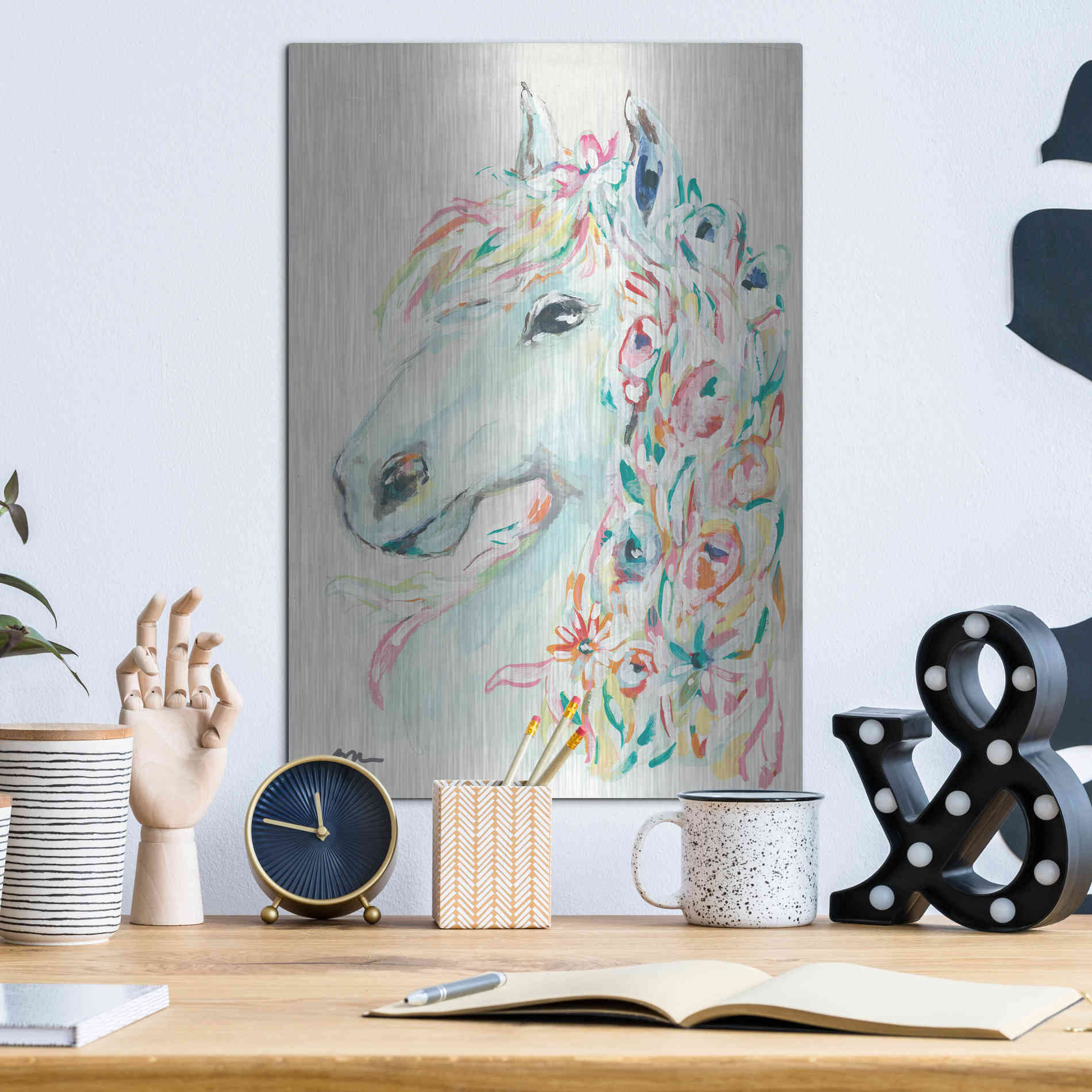 Luxe Metal Art 'Pony Rose' by Jessica Mingo, Metal Wall Art,12x16