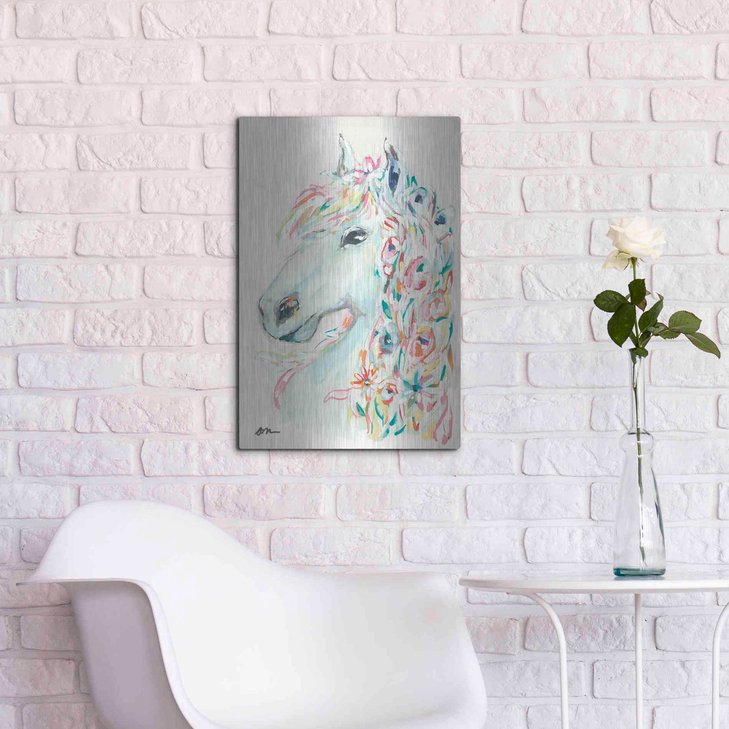 Luxe Metal Art 'Pony Rose' by Jessica Mingo, Metal Wall Art,16x24
