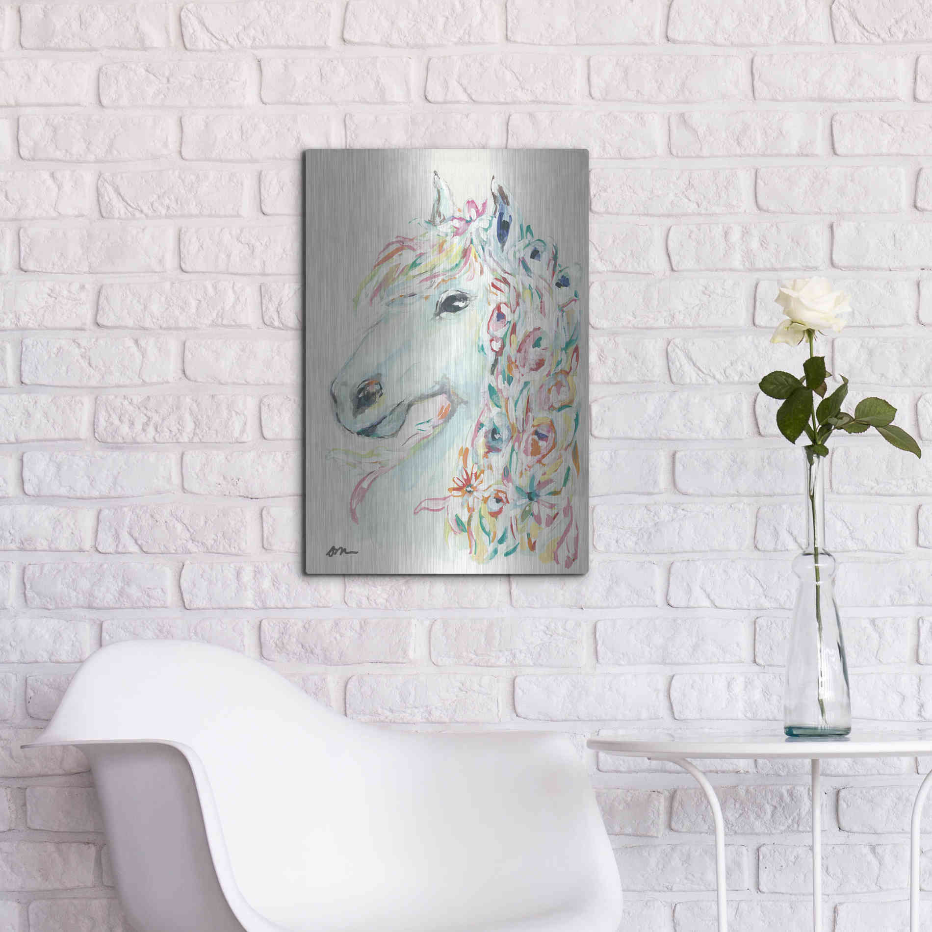 Luxe Metal Art 'Pony Rose' by Jessica Mingo, Metal Wall Art,16x24