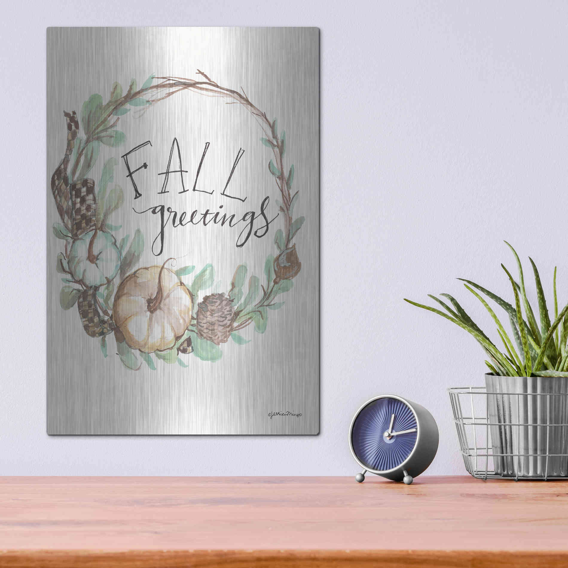 Luxe Metal Art 'Fall Greetings' by Jessica Mingo, Metal Wall Art,12x16