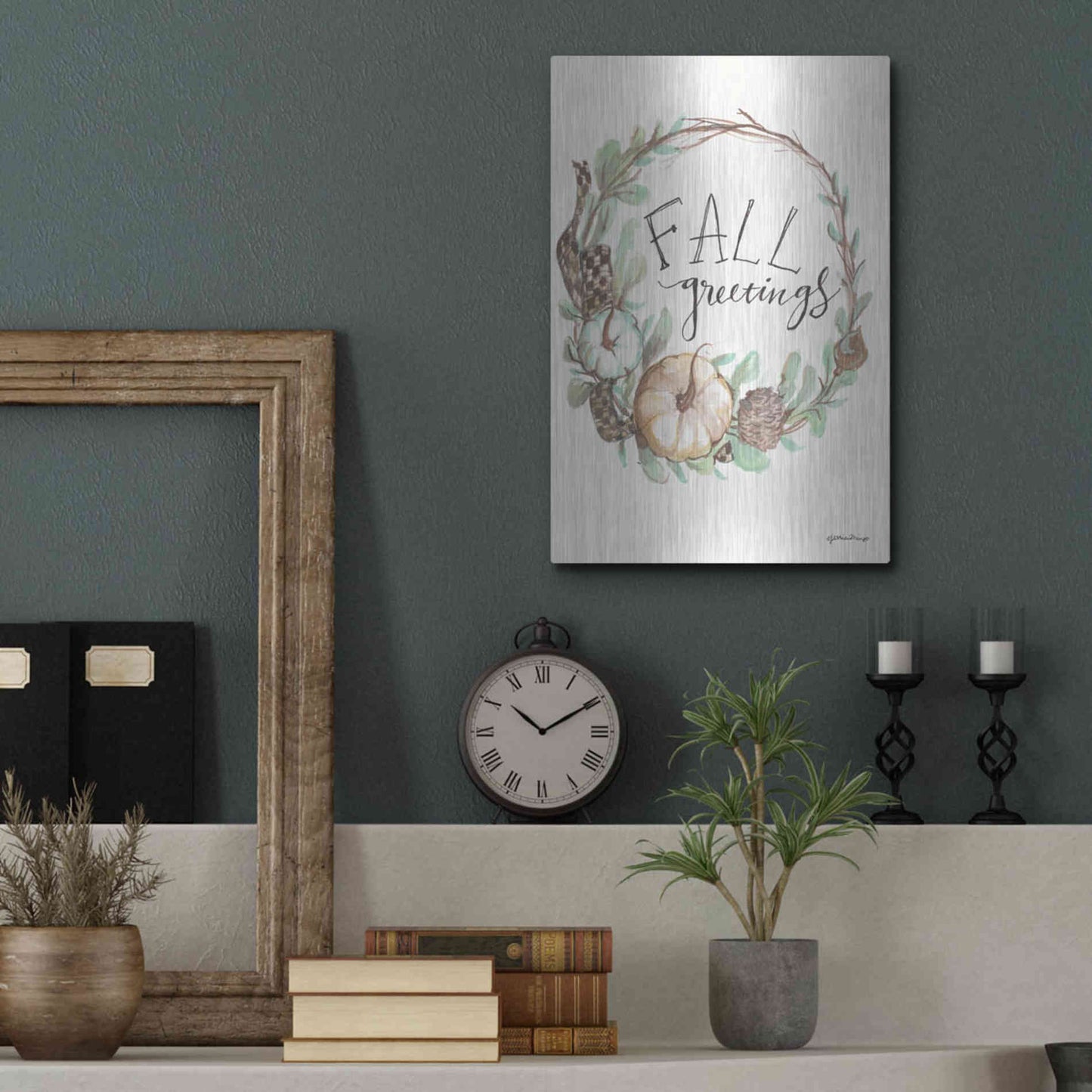 Luxe Metal Art 'Fall Greetings' by Jessica Mingo, Metal Wall Art,12x16