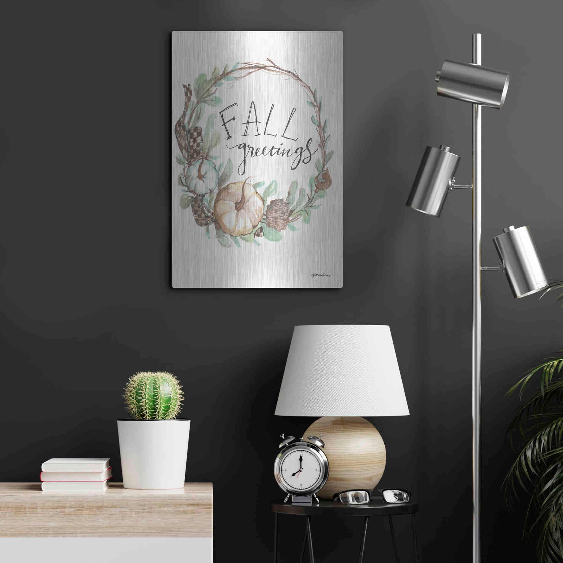 Luxe Metal Art 'Fall Greetings' by Jessica Mingo, Metal Wall Art,16x24