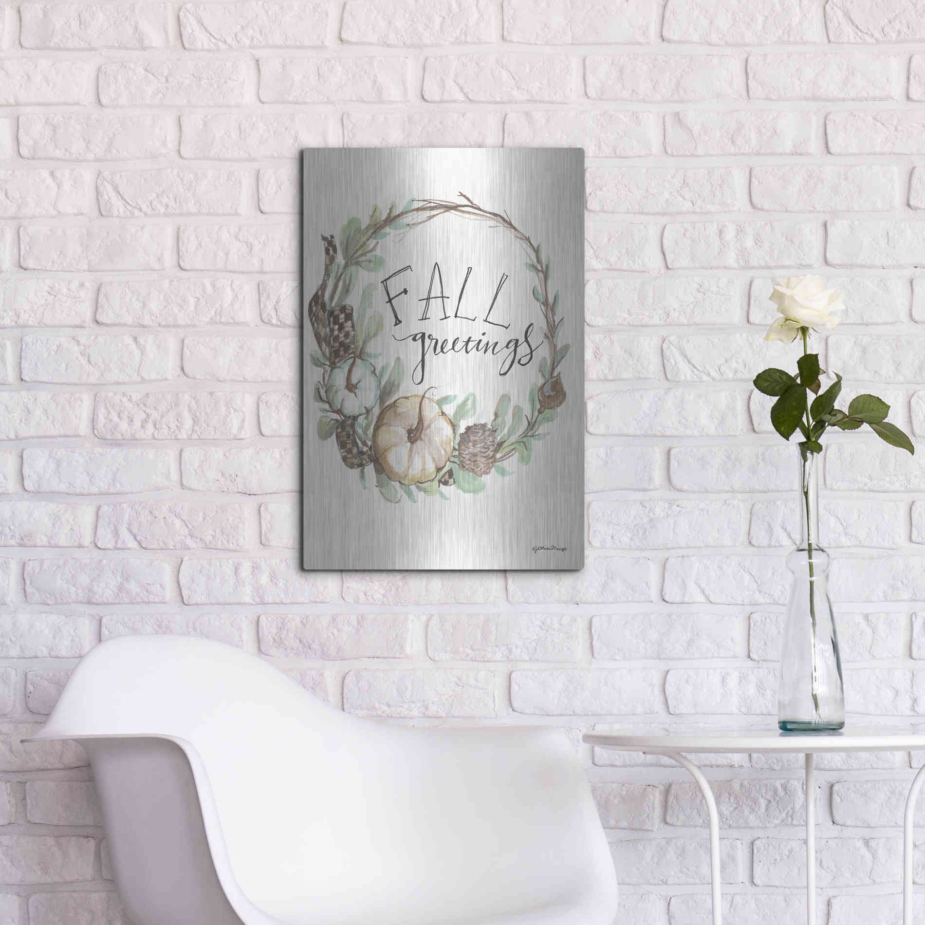 Luxe Metal Art 'Fall Greetings' by Jessica Mingo, Metal Wall Art,16x24