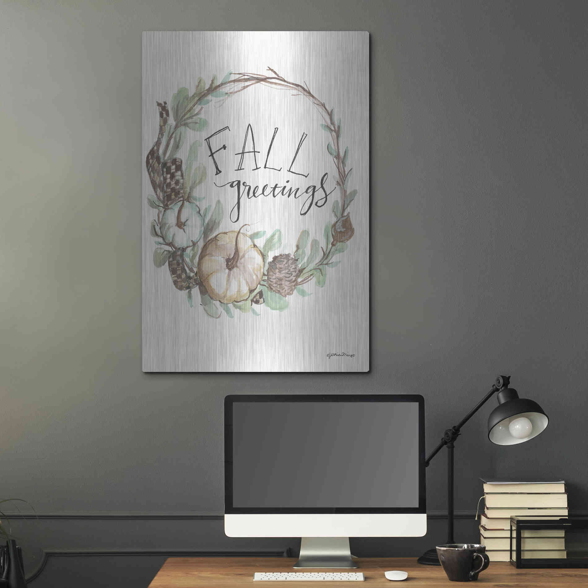 Luxe Metal Art 'Fall Greetings' by Jessica Mingo, Metal Wall Art,24x36