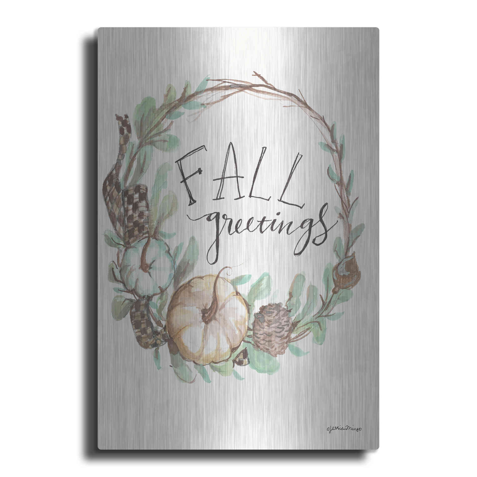 Luxe Metal Art 'Fall Greetings' by Jessica Mingo, Metal Wall Art