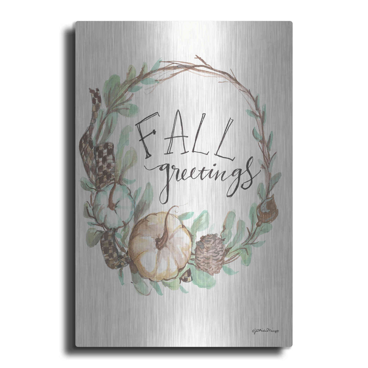 Luxe Metal Art 'Fall Greetings' by Jessica Mingo, Metal Wall Art