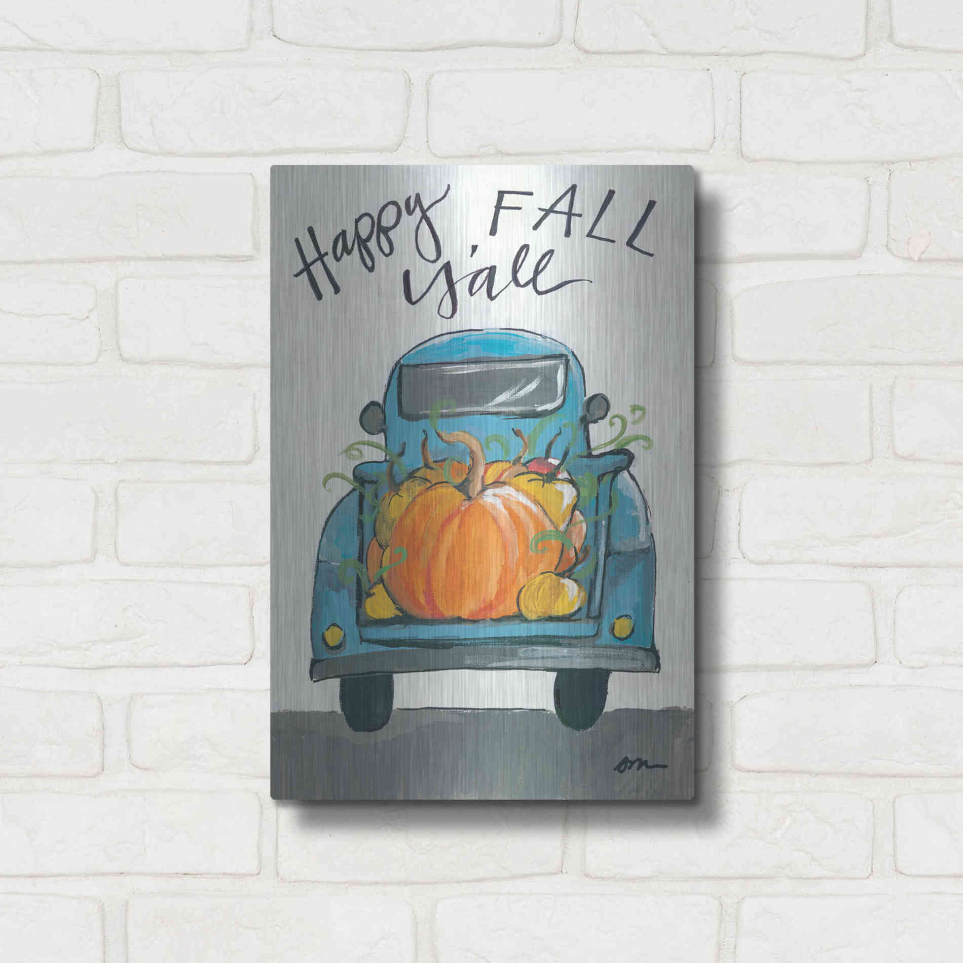 Luxe Metal Art 'Happy Fall Y'all Truck' by Jessica Mingo, Metal Wall Art,12x16