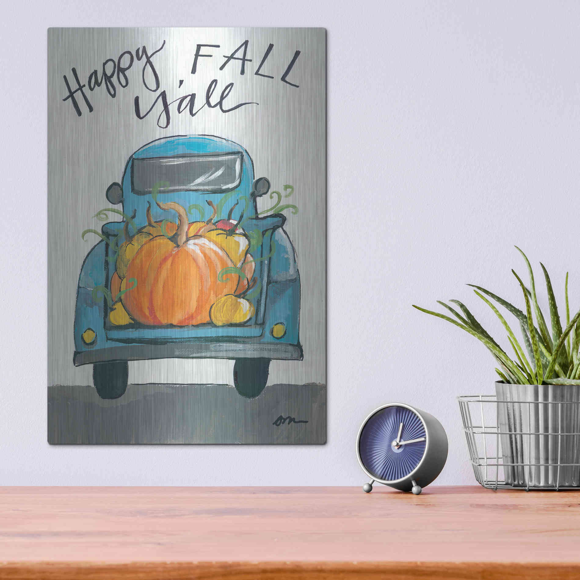 Luxe Metal Art 'Happy Fall Y'all Truck' by Jessica Mingo, Metal Wall Art,12x16
