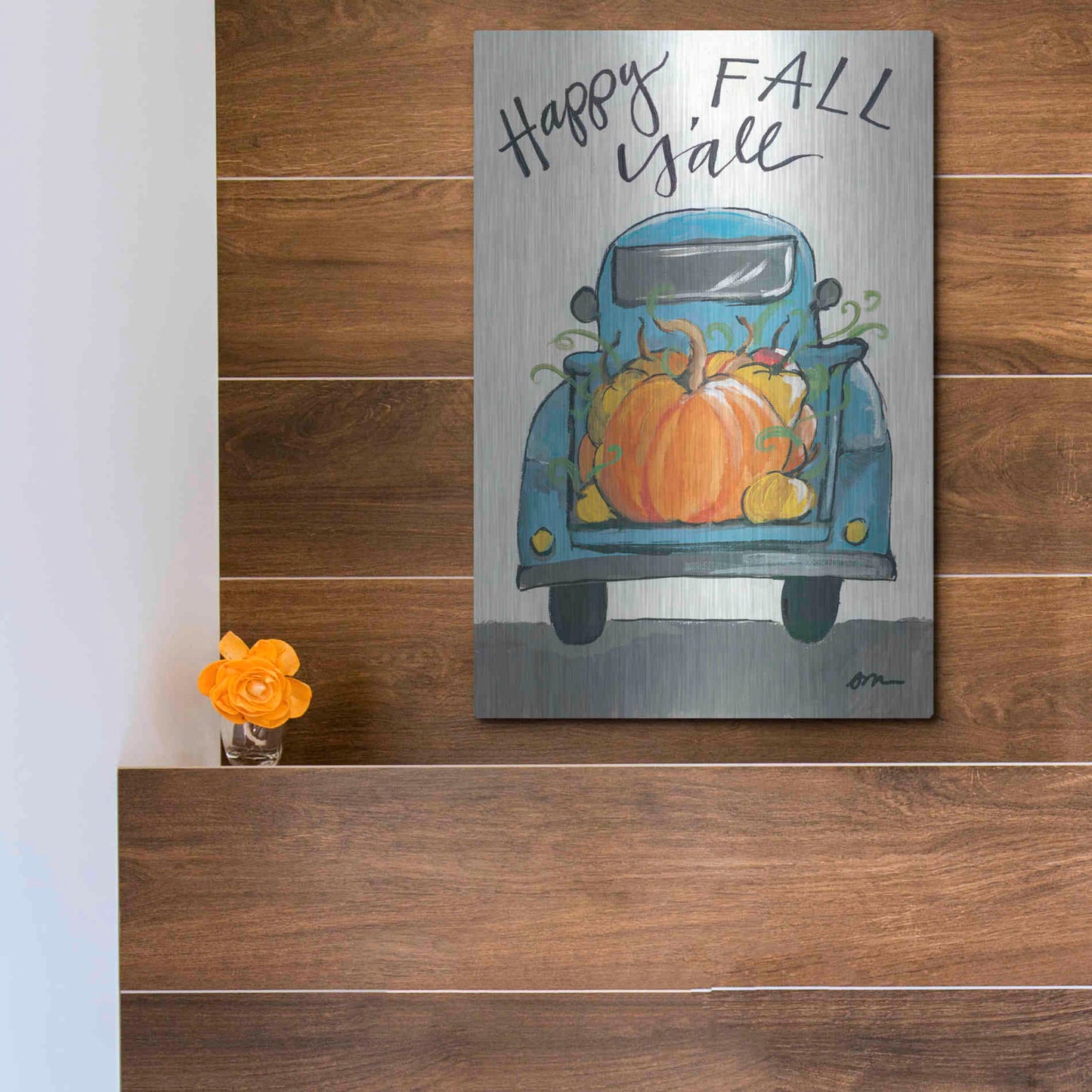 Luxe Metal Art 'Happy Fall Y'all Truck' by Jessica Mingo, Metal Wall Art,12x16