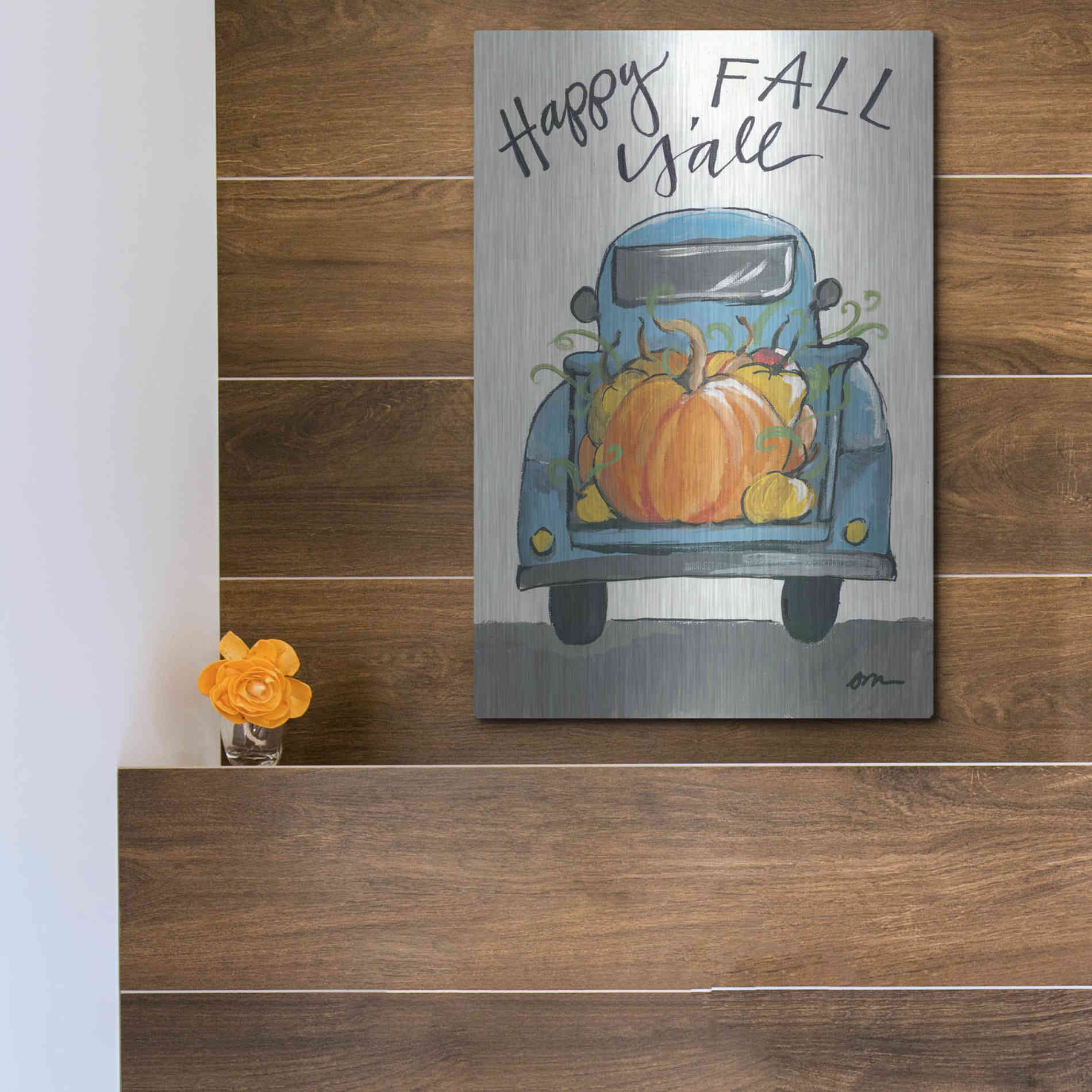 Luxe Metal Art 'Happy Fall Y'all Truck' by Jessica Mingo, Metal Wall Art,12x16