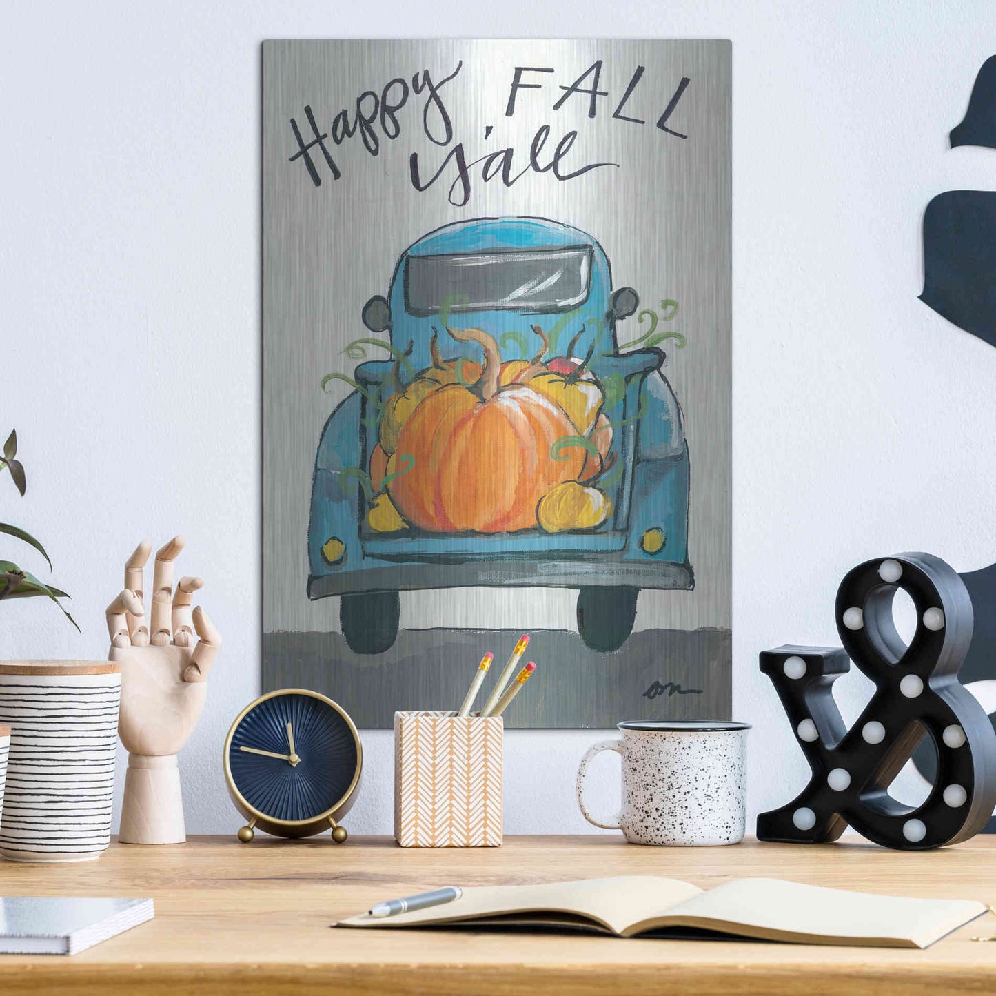Luxe Metal Art 'Happy Fall Y'all Truck' by Jessica Mingo, Metal Wall Art,12x16