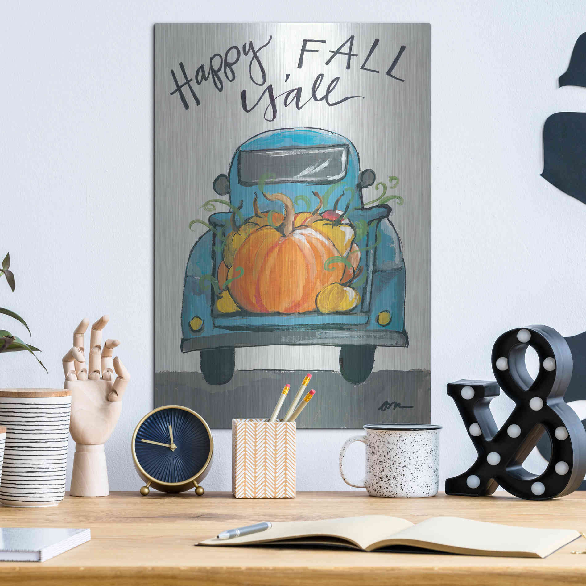 Luxe Metal Art 'Happy Fall Y'all Truck' by Jessica Mingo, Metal Wall Art,12x16