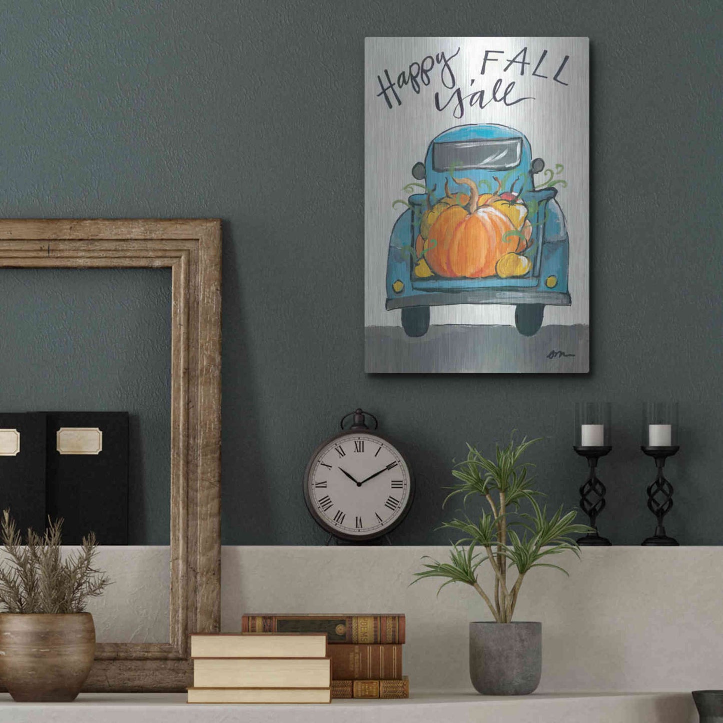 Luxe Metal Art 'Happy Fall Y'all Truck' by Jessica Mingo, Metal Wall Art,12x16