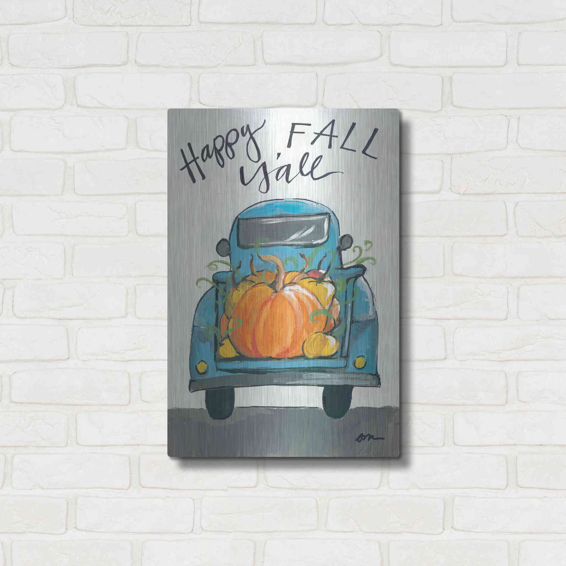 Luxe Metal Art 'Happy Fall Y'all Truck' by Jessica Mingo, Metal Wall Art,16x24