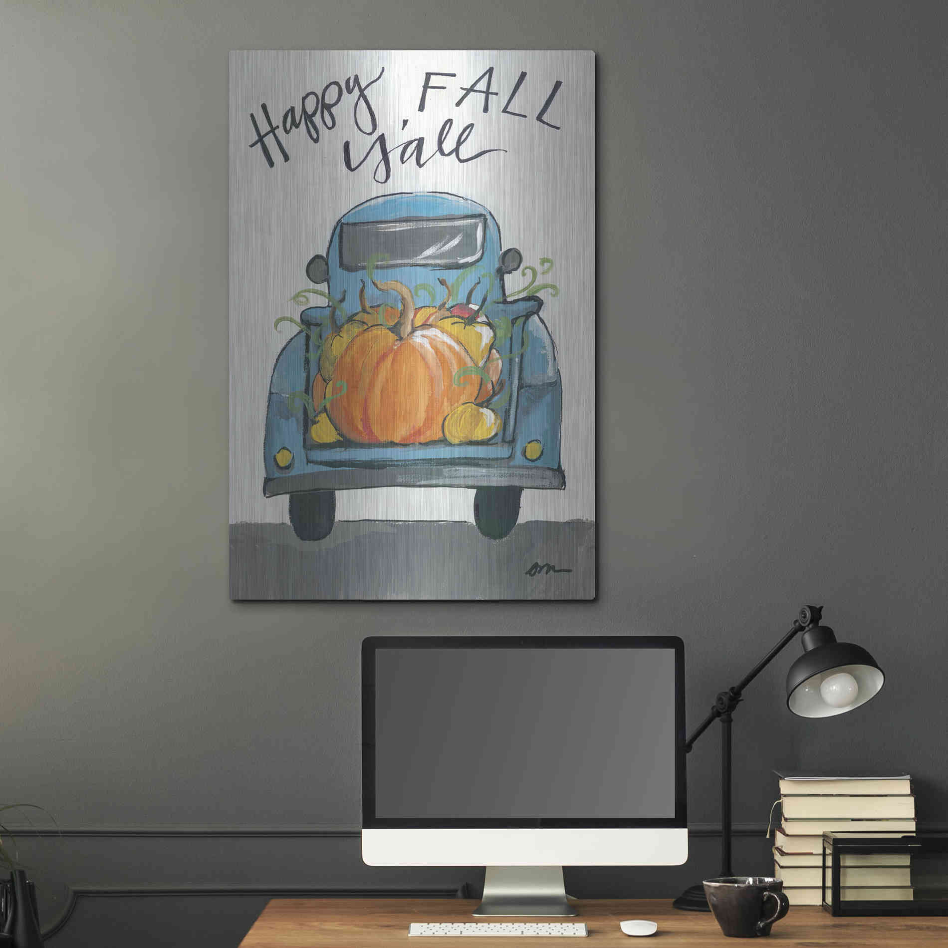 Luxe Metal Art 'Happy Fall Y'all Truck' by Jessica Mingo, Metal Wall Art,24x36