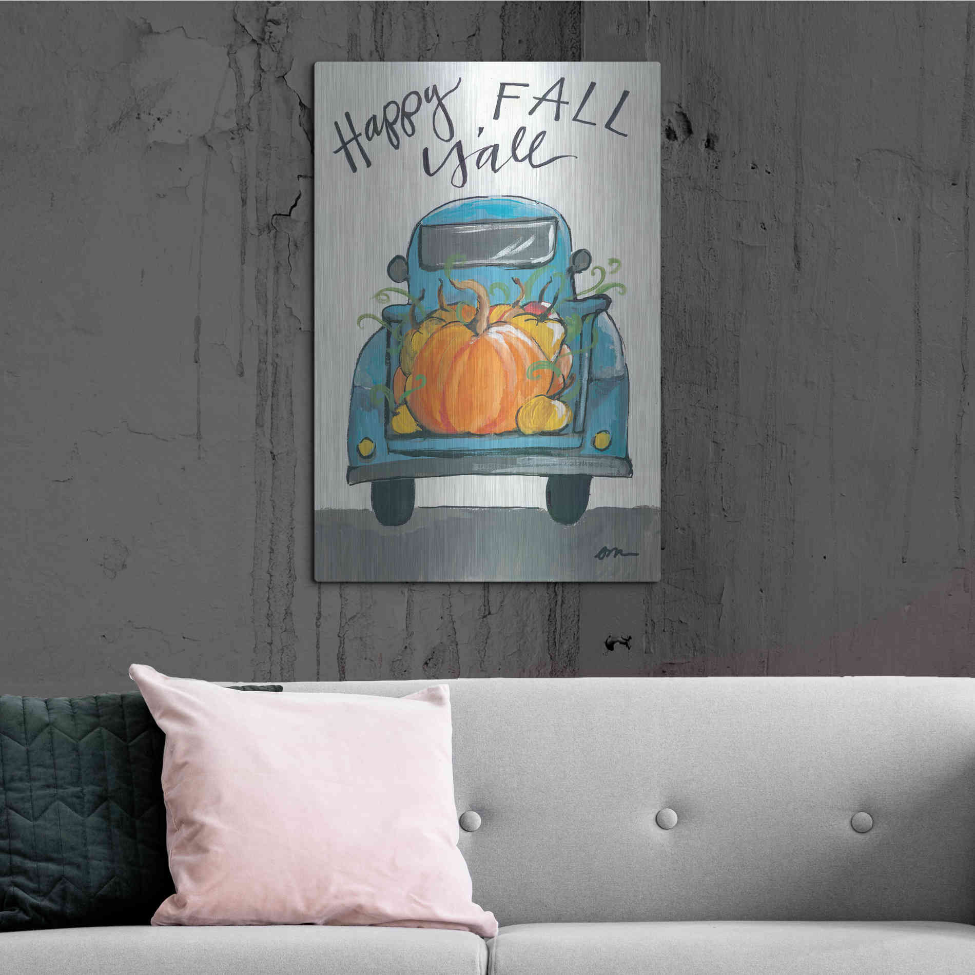 Luxe Metal Art 'Happy Fall Y'all Truck' by Jessica Mingo, Metal Wall Art,24x36