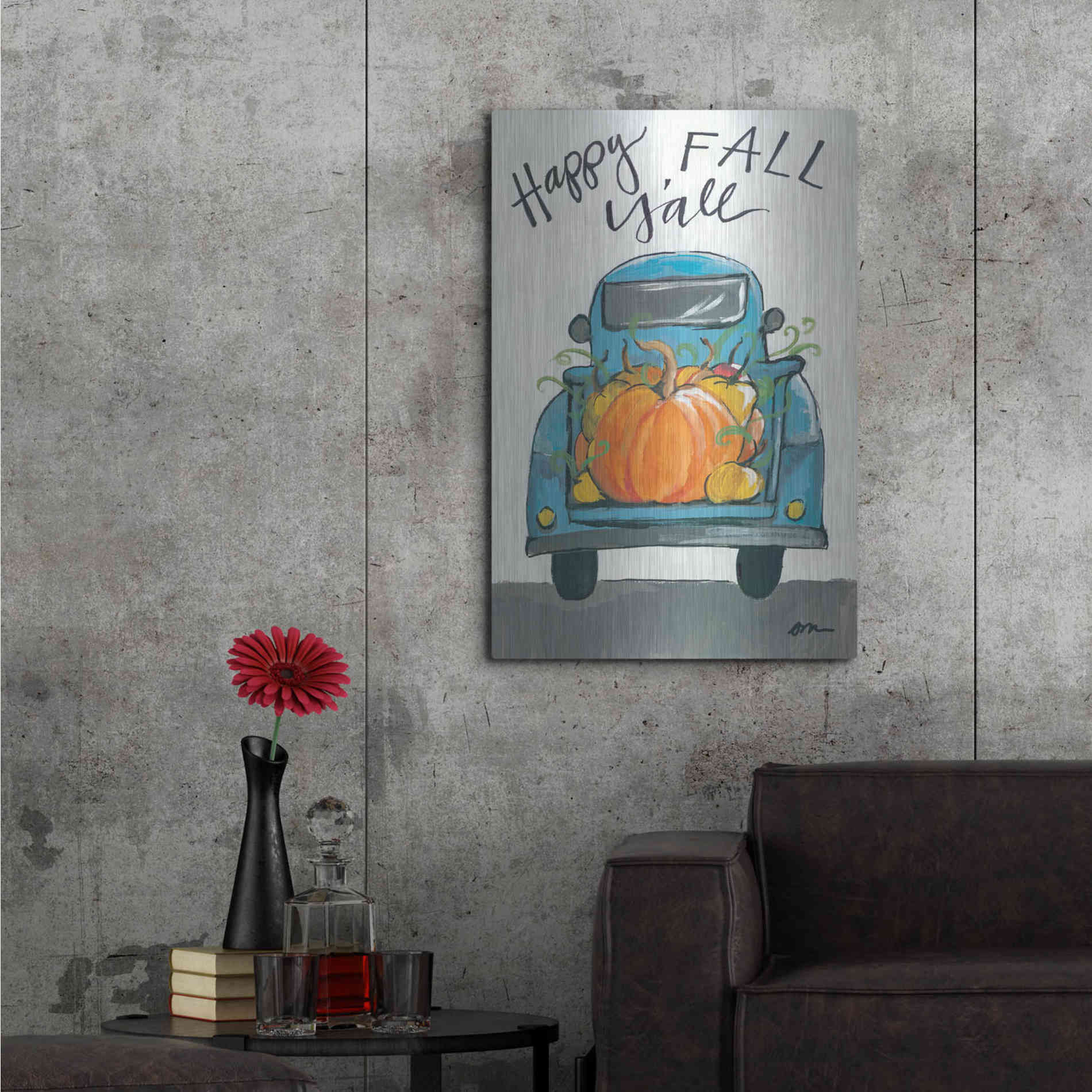 Luxe Metal Art 'Happy Fall Y'all Truck' by Jessica Mingo, Metal Wall Art,24x36