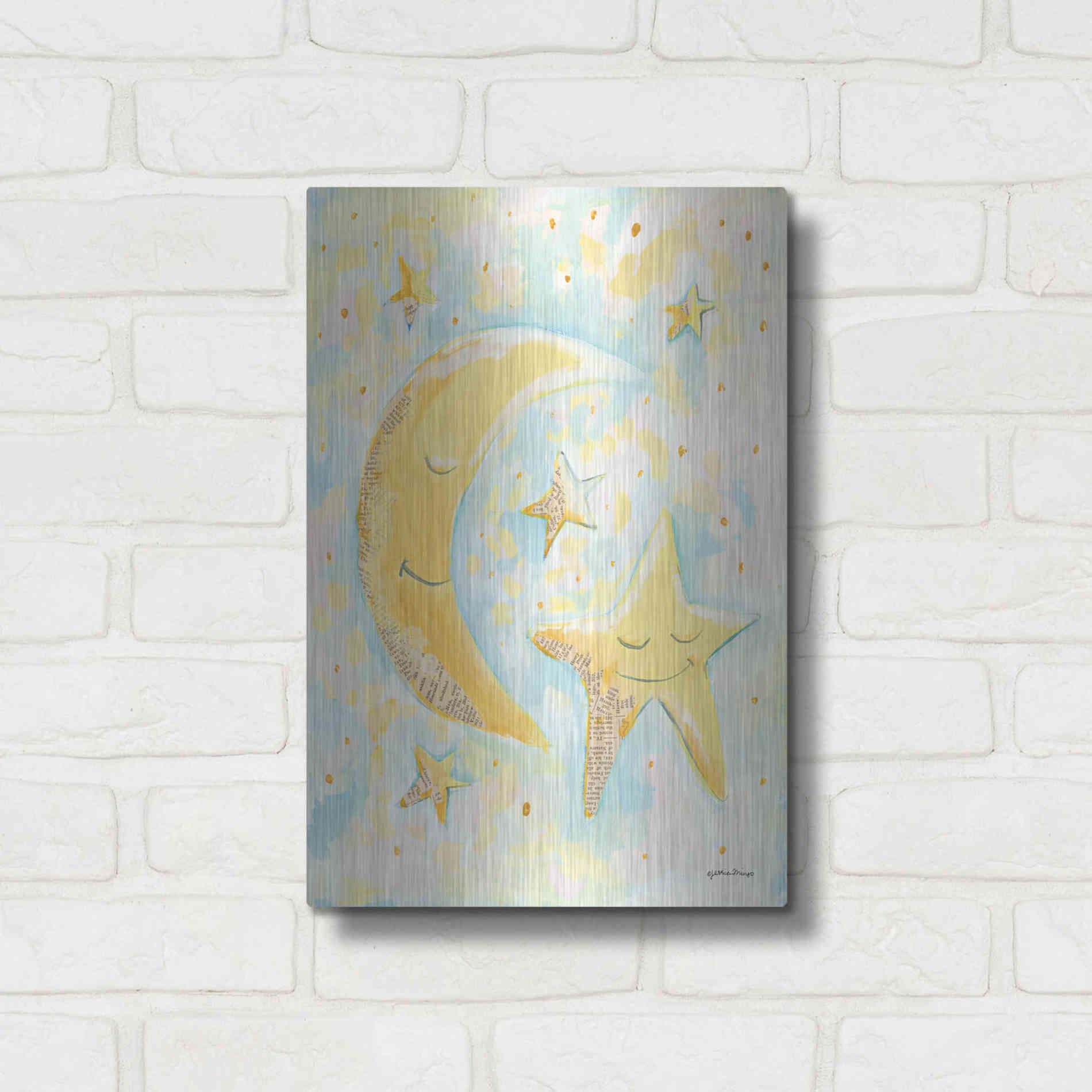 Luxe Metal Art 'Moon and Star Friends' by Jessica Mingo, Metal Wall Art,12x16