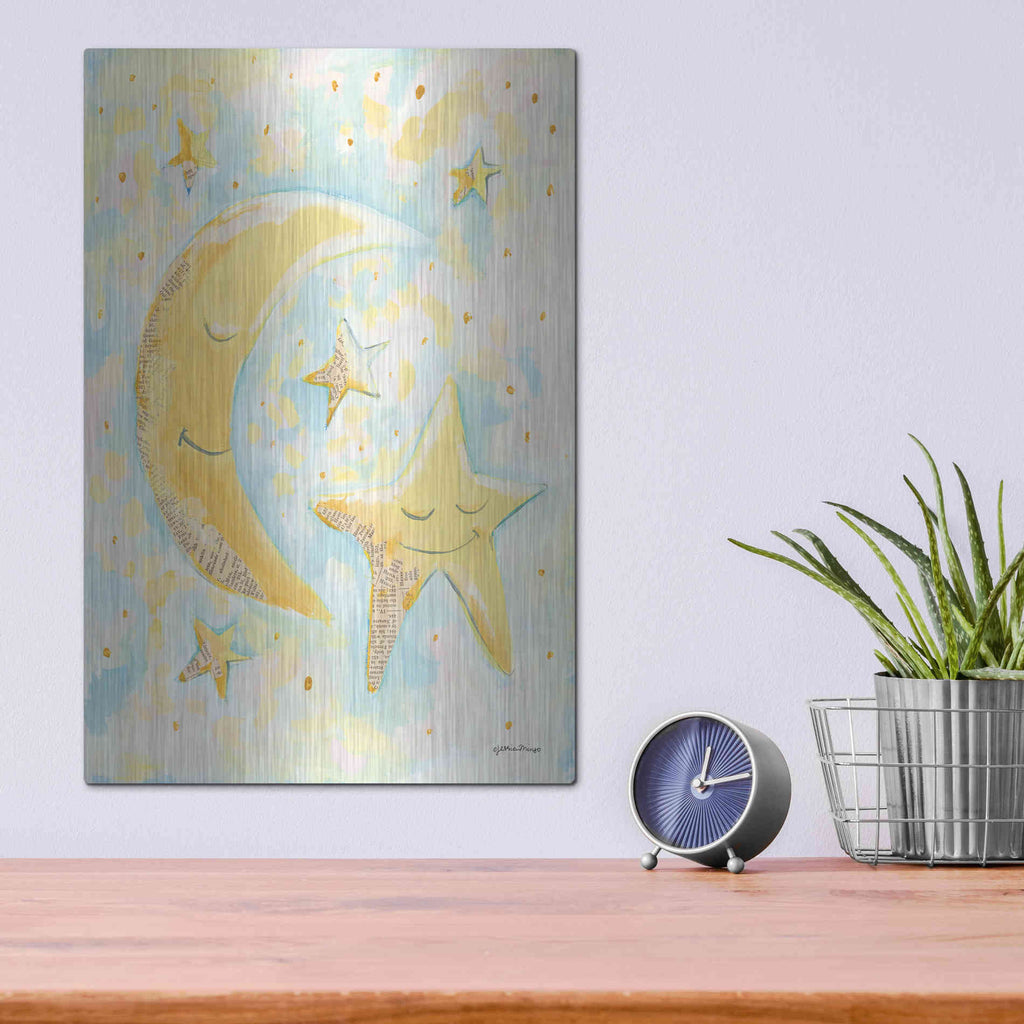 Luxe Metal Art 'Moon and Star Friends' by Jessica Mingo, Metal Wall Art,12x16