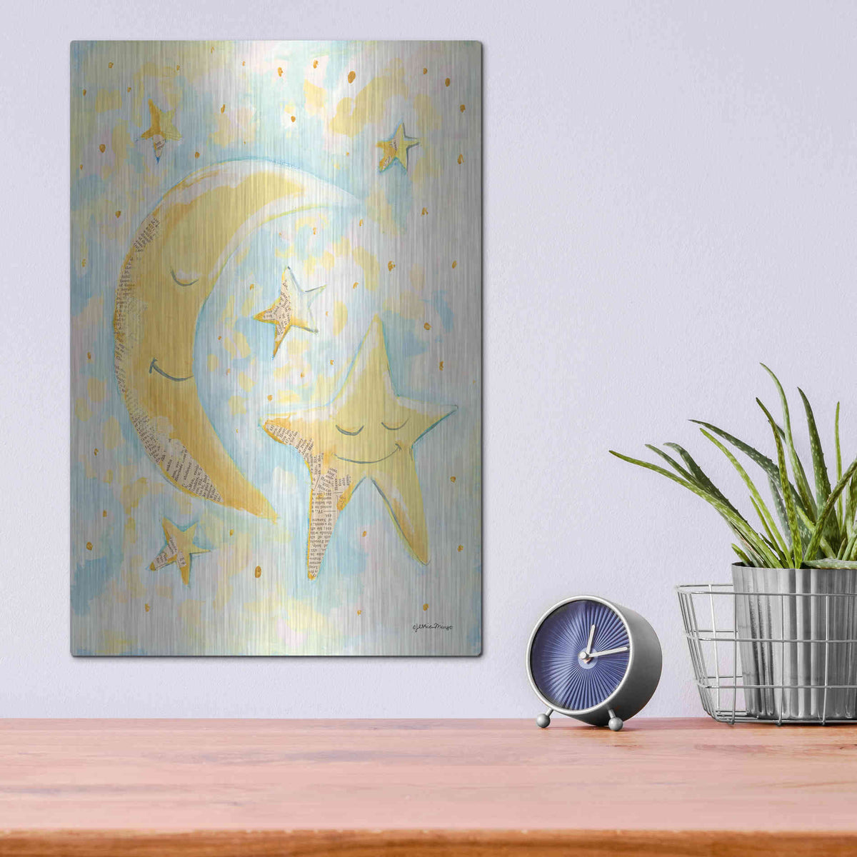 Luxe Metal Art 'Moon and Star Friends' by Jessica Mingo, Metal Wall Art,12x16