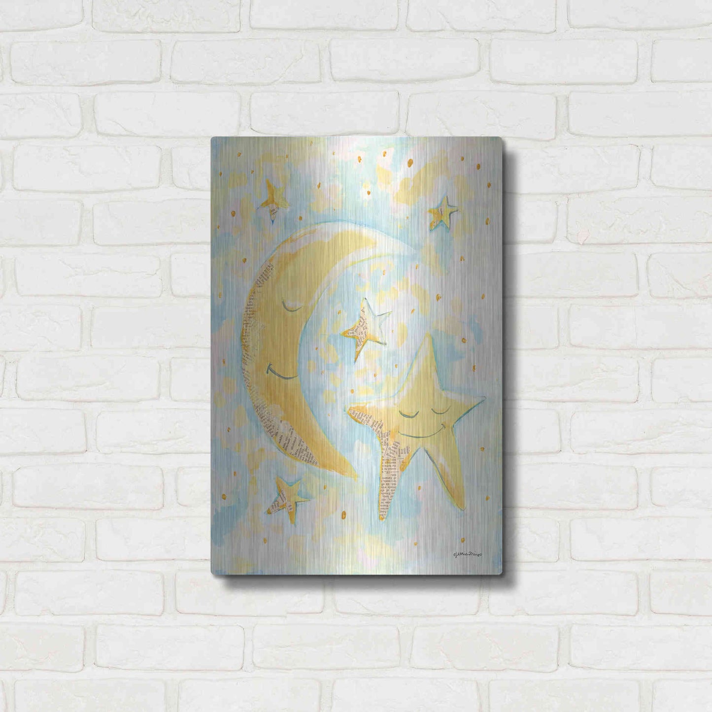 Luxe Metal Art 'Moon and Star Friends' by Jessica Mingo, Metal Wall Art,16x24
