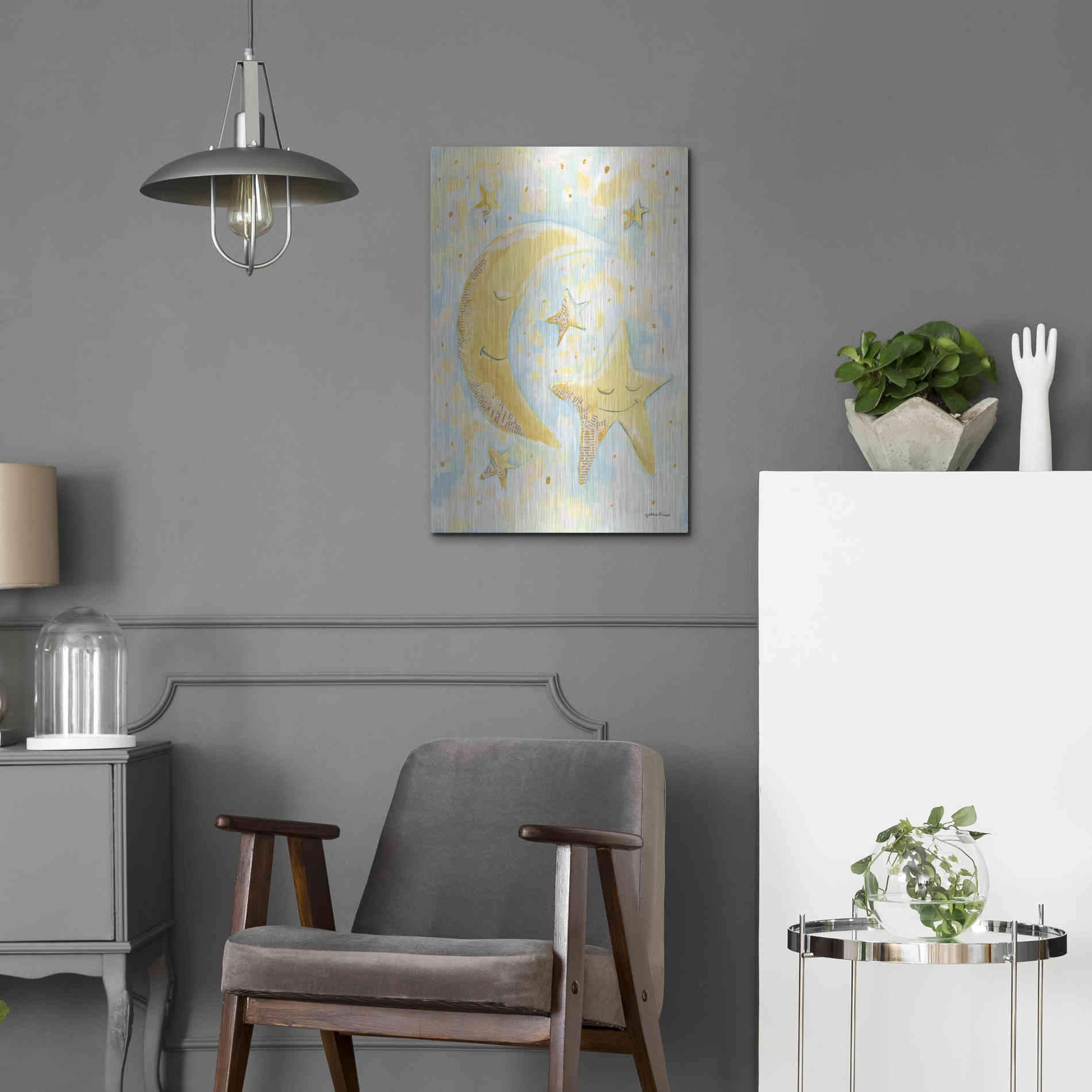 Luxe Metal Art 'Moon and Star Friends' by Jessica Mingo, Metal Wall Art,16x24